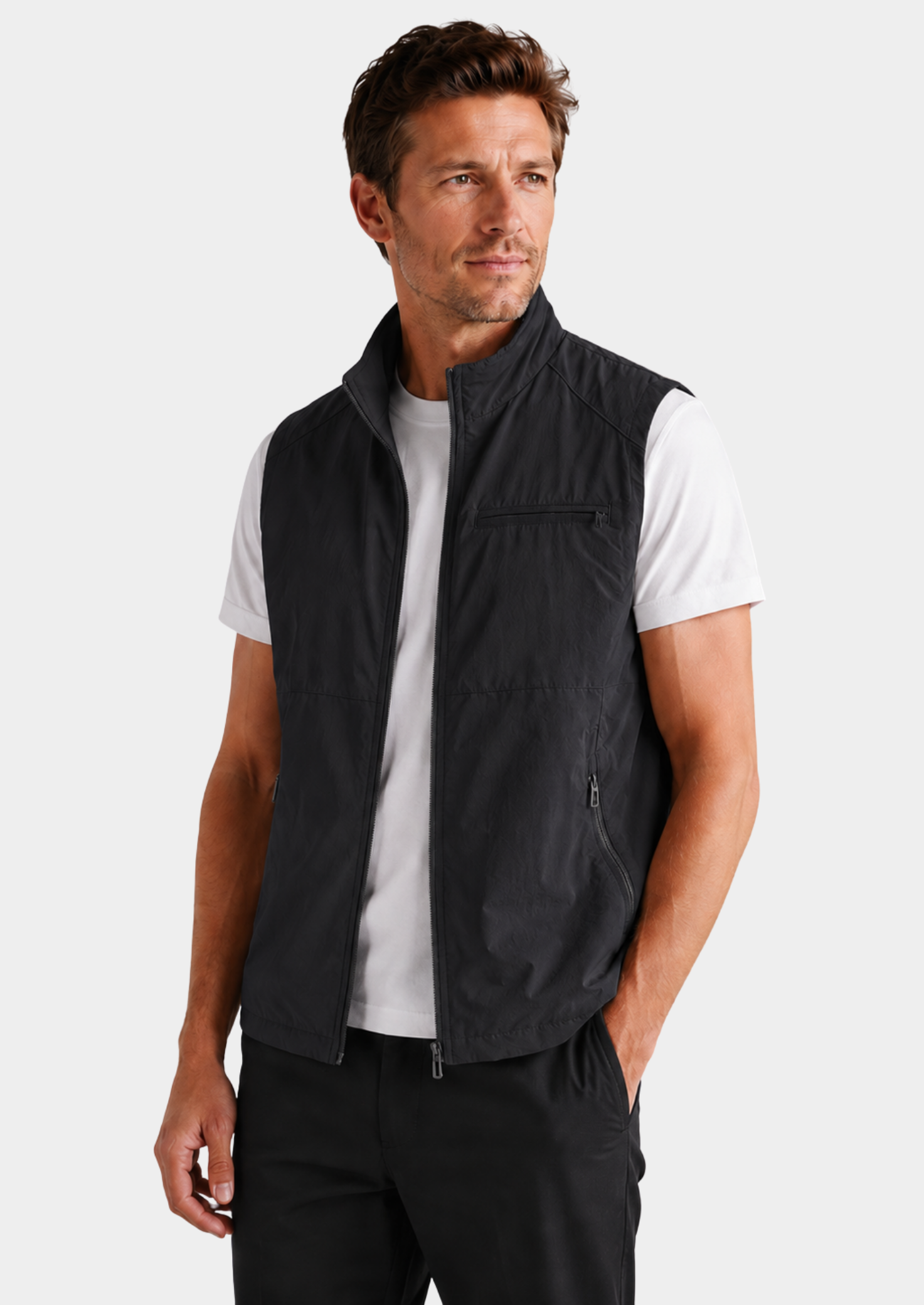 Men’s Outdoor Gilet Jacket with Zipper and Turn-Down Collar