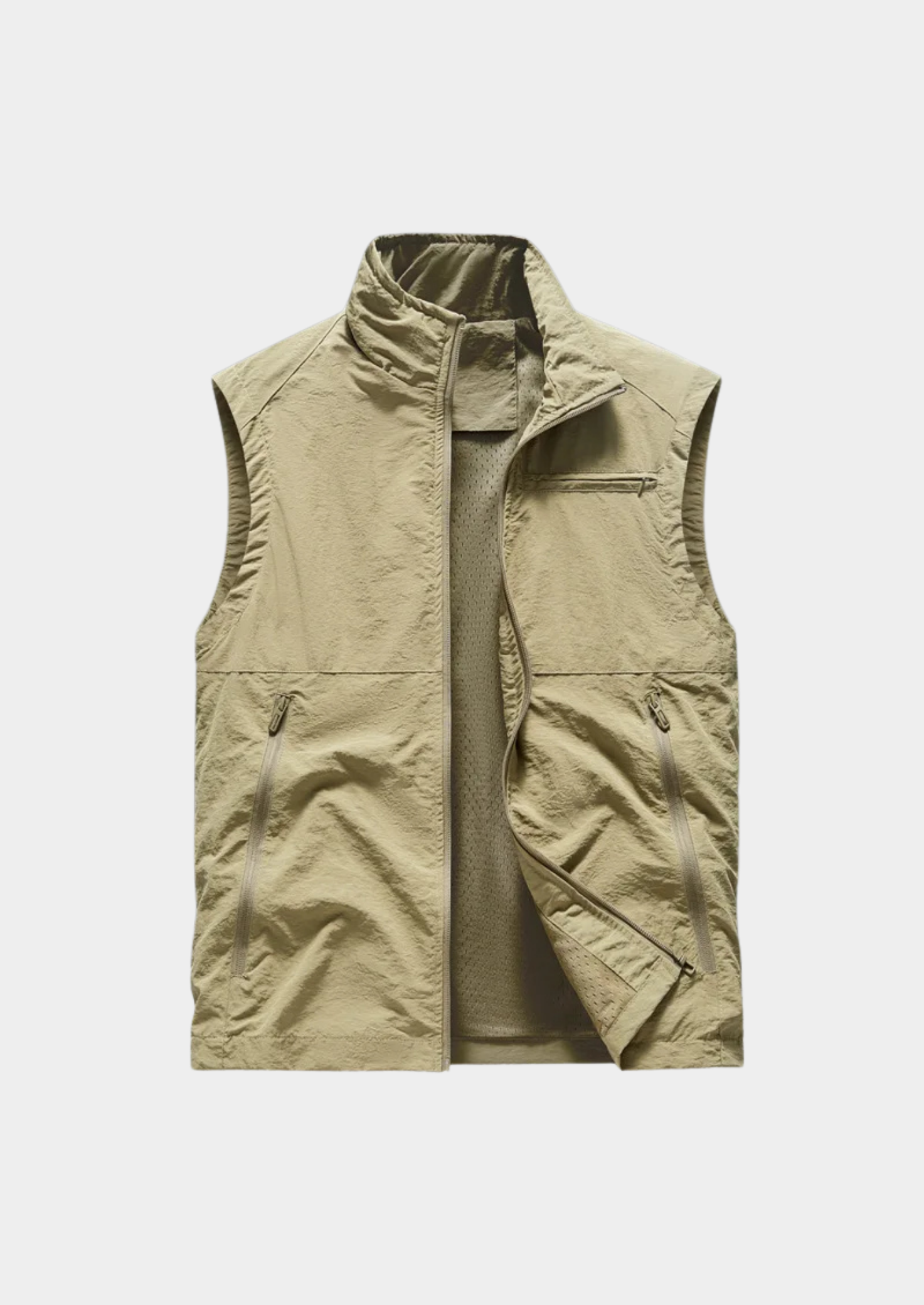 Men’s Outdoor Gilet Jacket with Zipper and Turn-Down Collar