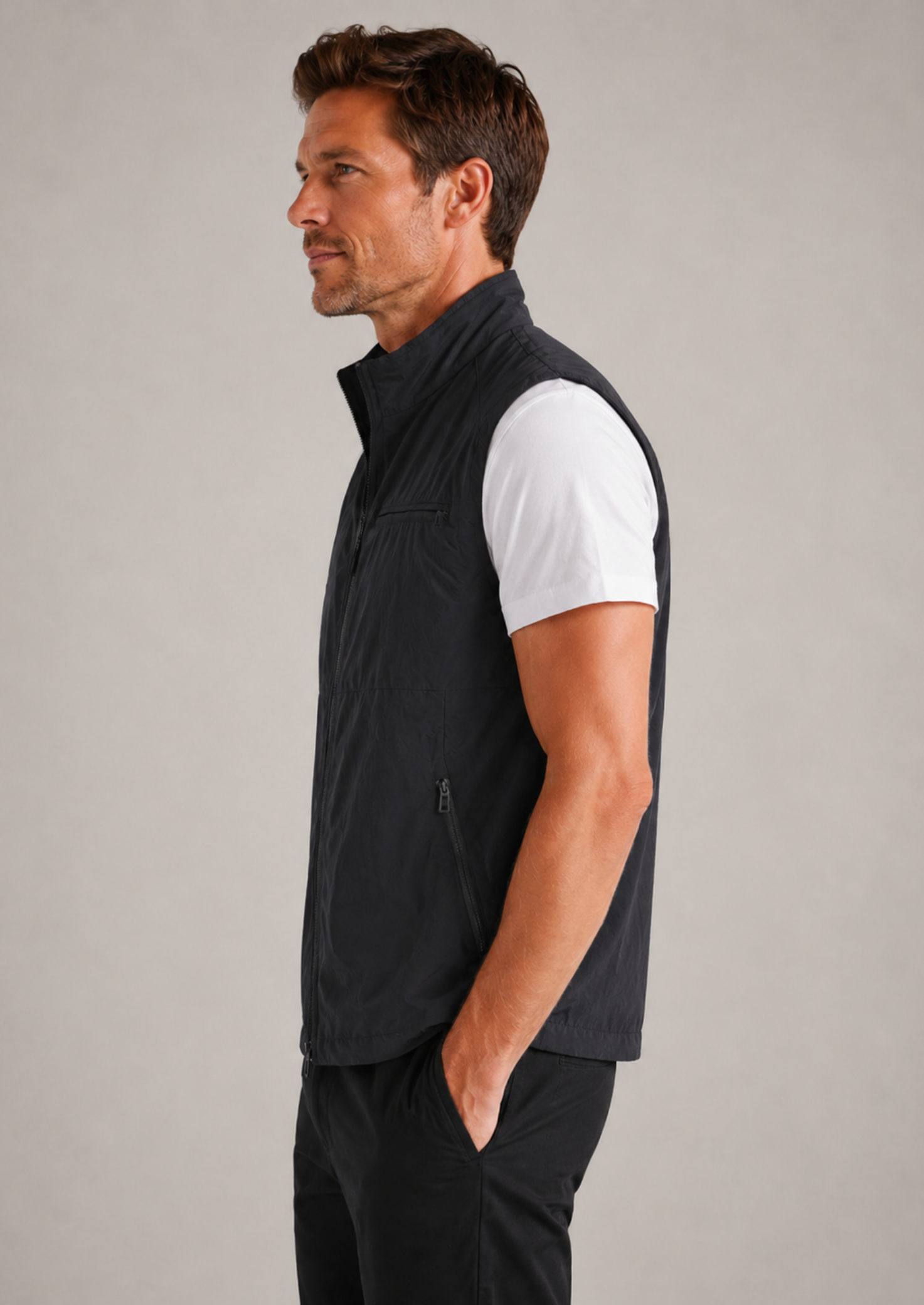 Men’s Outdoor Gilet Jacket with Zipper and Turn-Down Collar