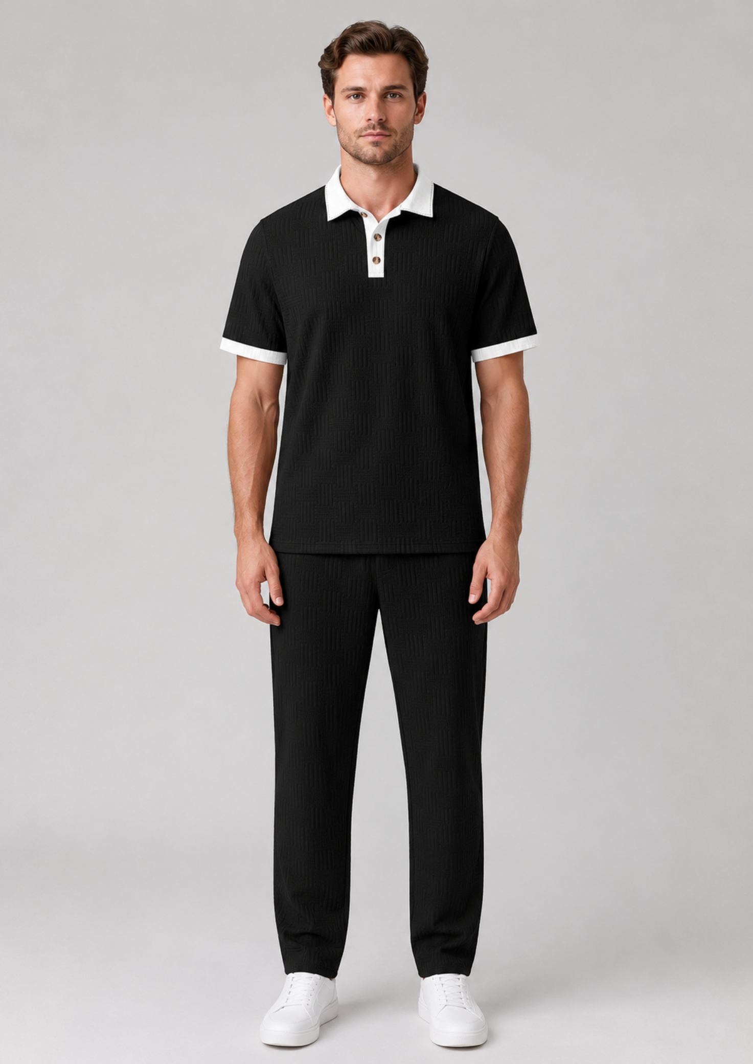 Men’s Polo Shirt and Pants Set with Colour Block Design