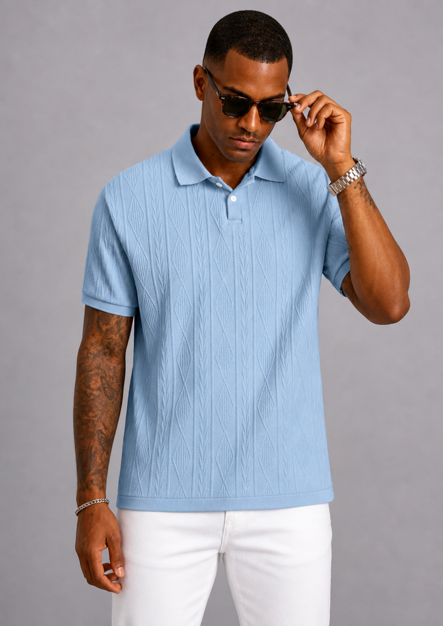 Men’s Polo Shirt with Button Placket and Short Sleeves