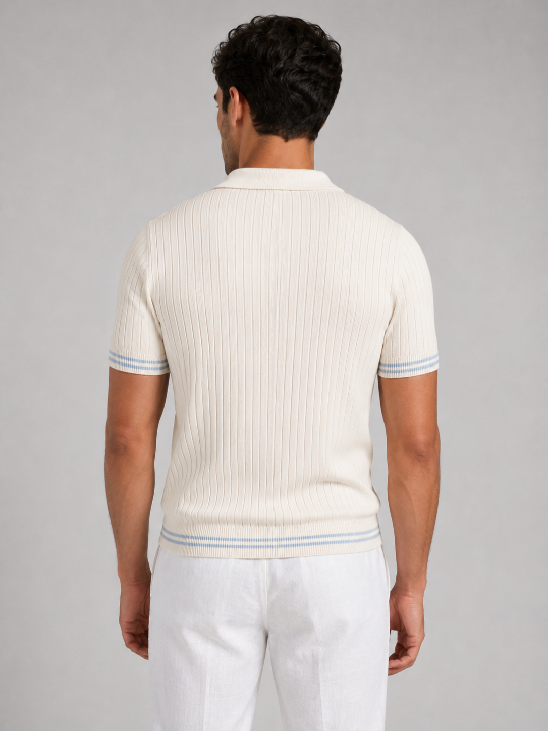 Men’s Ribbed Knit Polo with Open Collar