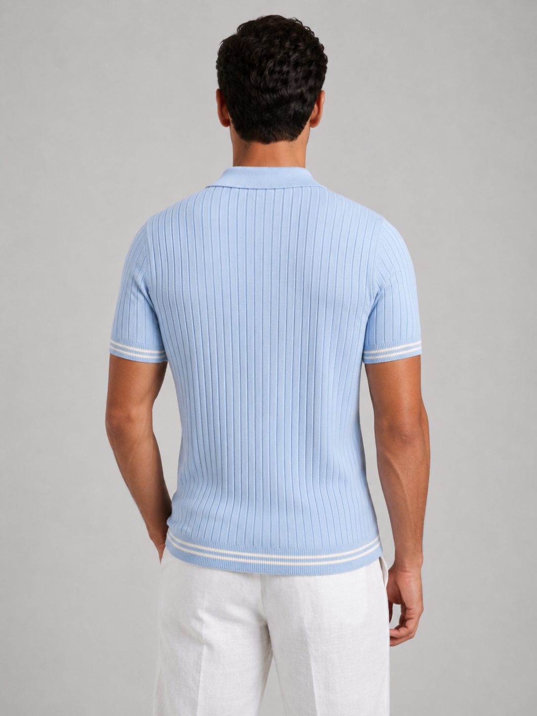 Men’s Ribbed Knit Polo with Open Collar