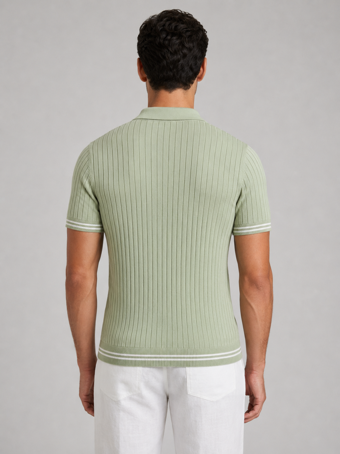 Men’s Ribbed Knit Polo with Open Collar