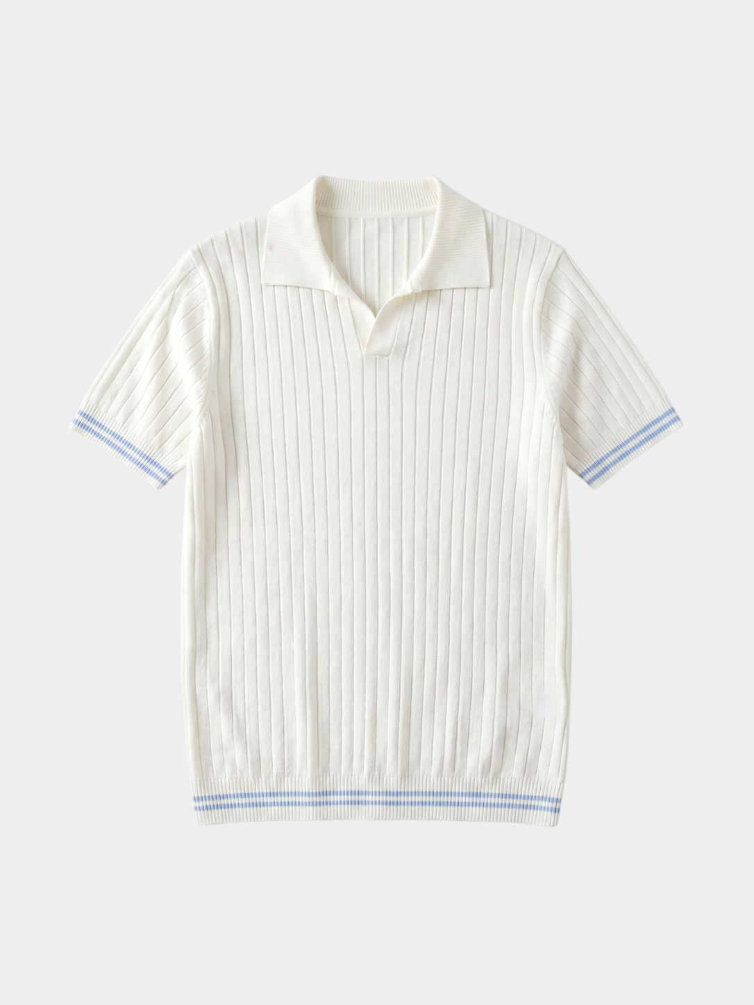 Men’s Ribbed Knit Polo with Open Collar