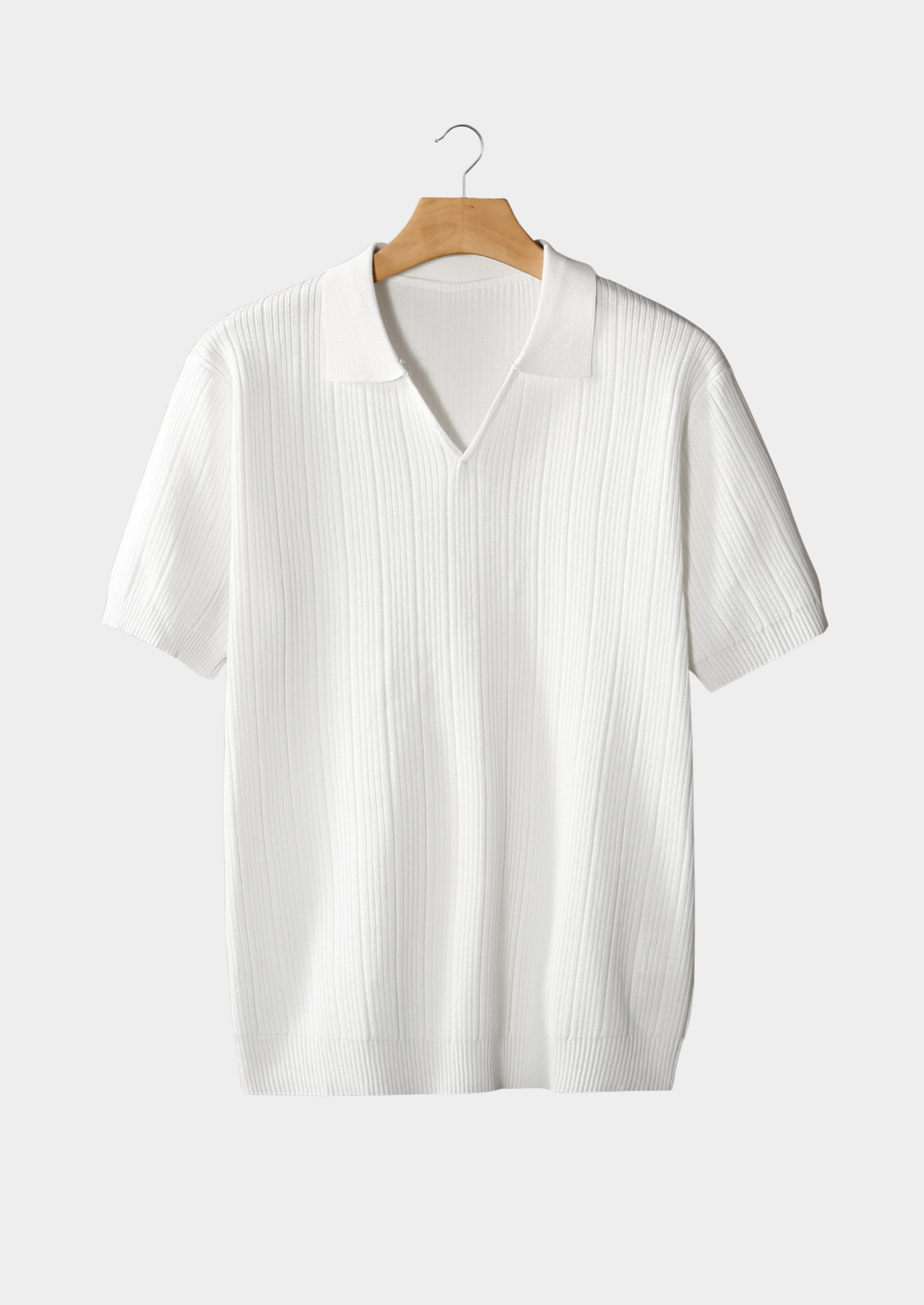 Men’s Ribbed Polo Shirt with Short Sleeves and Open Collar