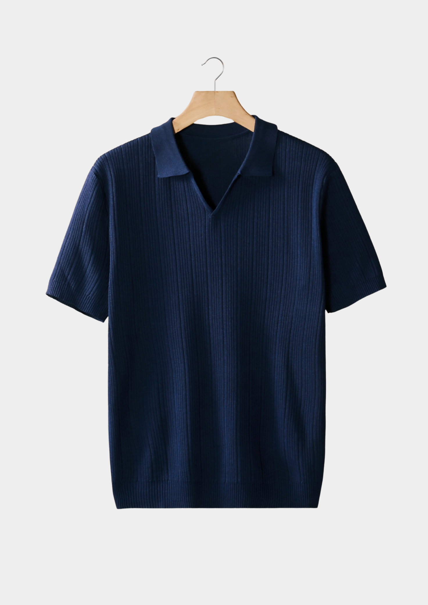 Men’s Ribbed Polo Shirt with Short Sleeves and Open Collar