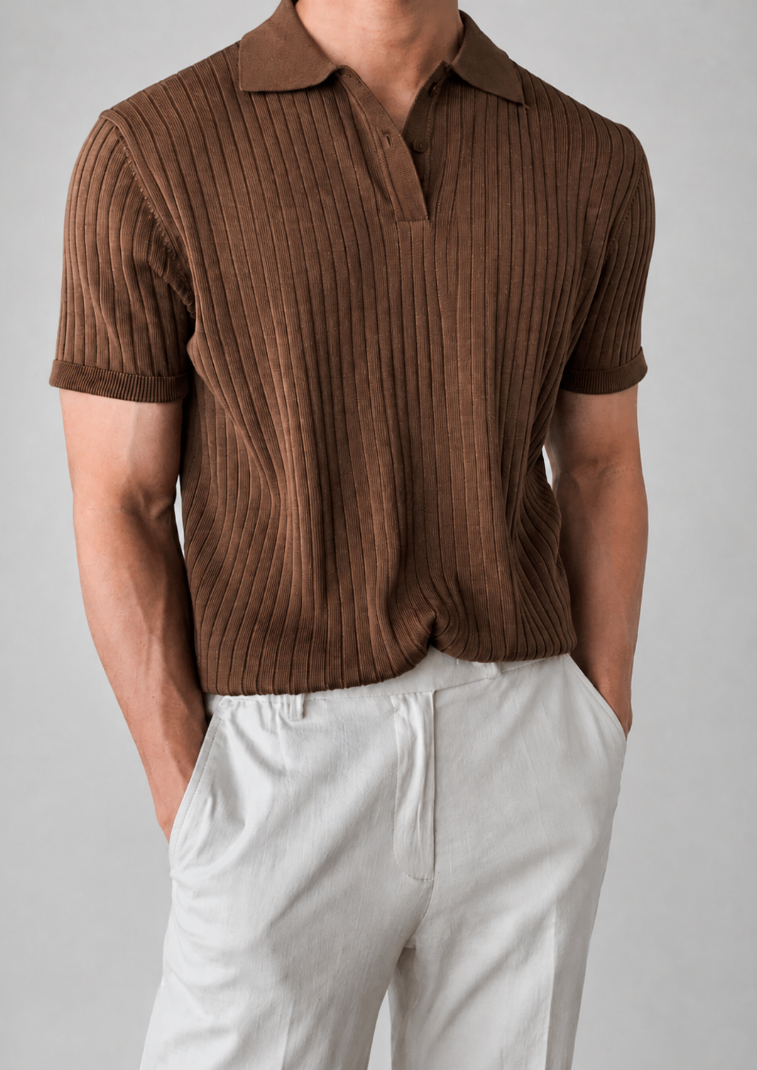 Men’s Ribbed Polo Shirt with Short Sleeves