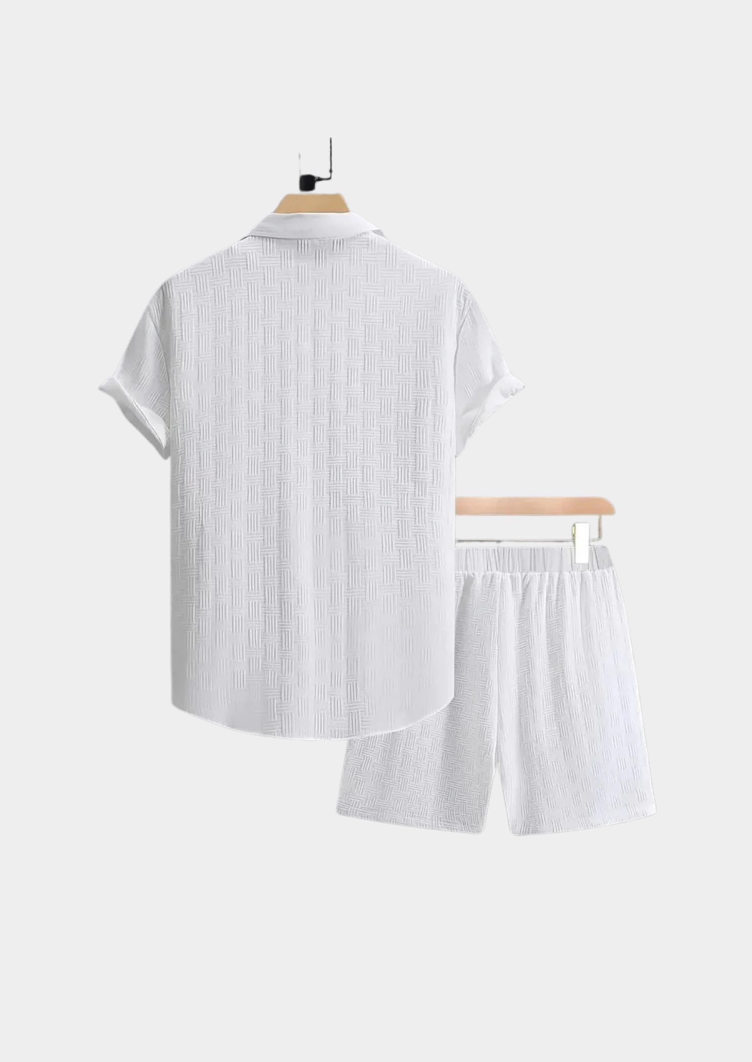Men’s Short Sleeve Shirt and Shorts Set with Jacquard Texture