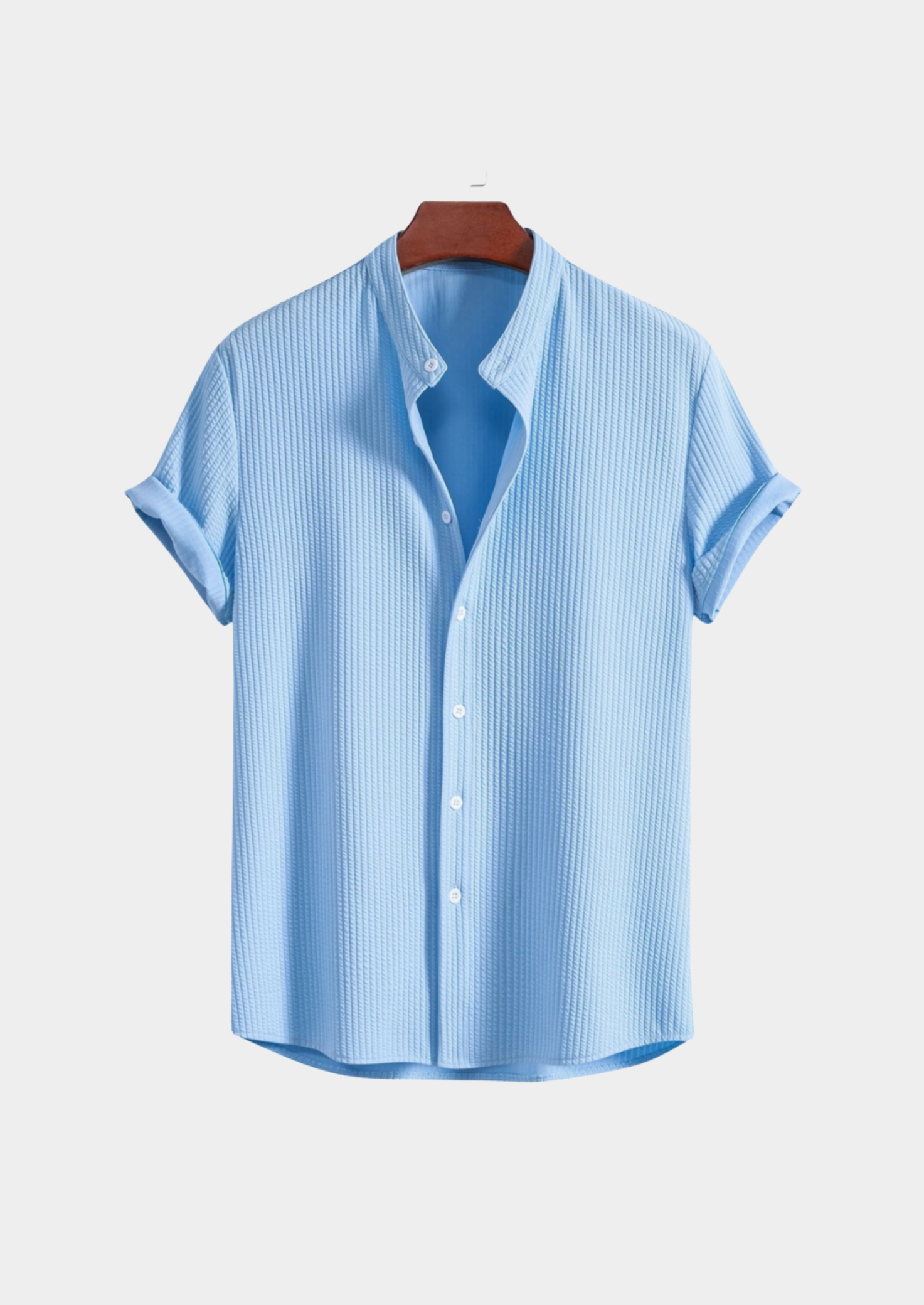 Men’s Short Sleeve Shirt with Stand Collar and Button Front