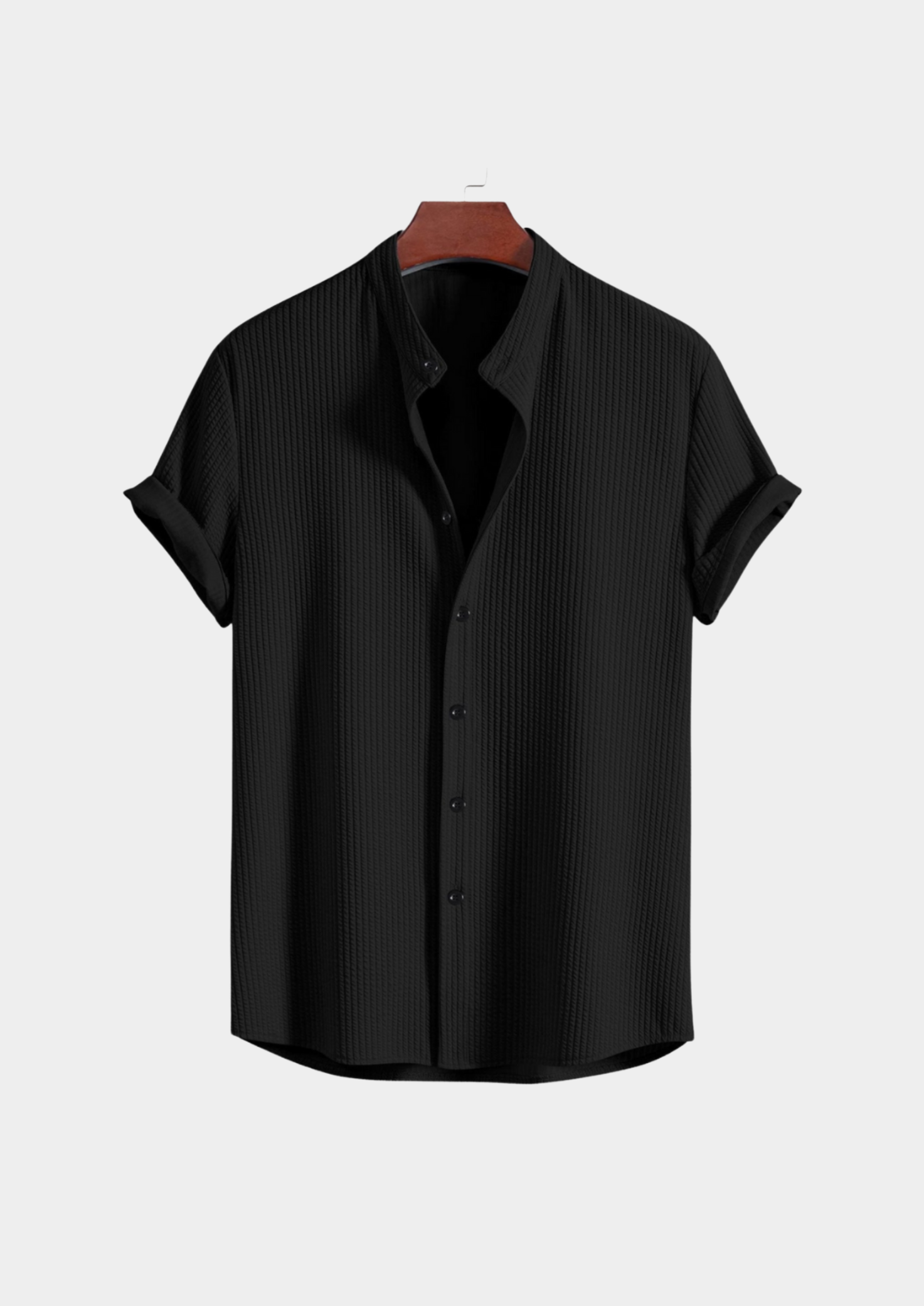 Men’s Short Sleeve Shirt with Stand Collar and Button Front