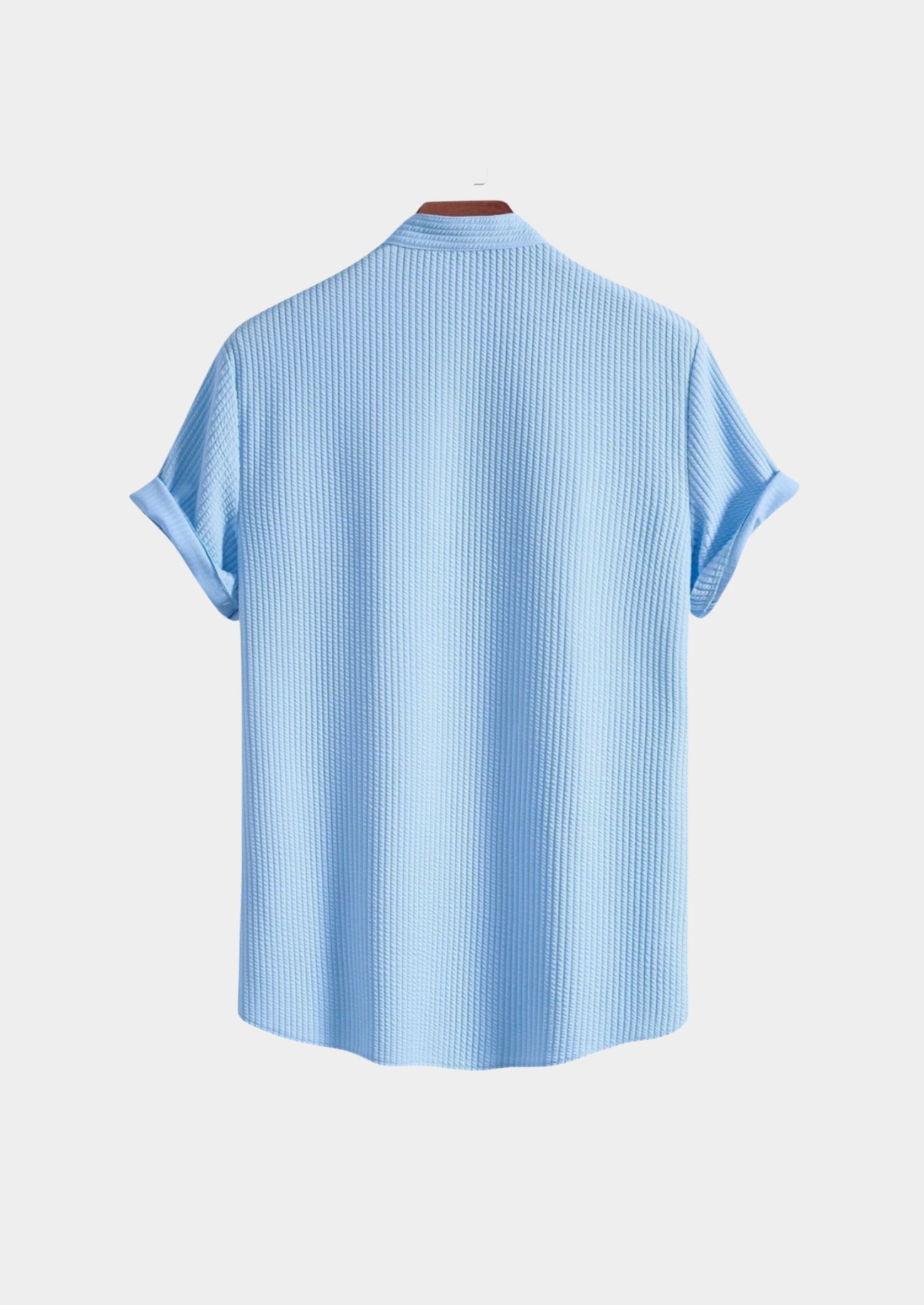 Men’s Short Sleeve Shirt with Stand Collar and Button Front