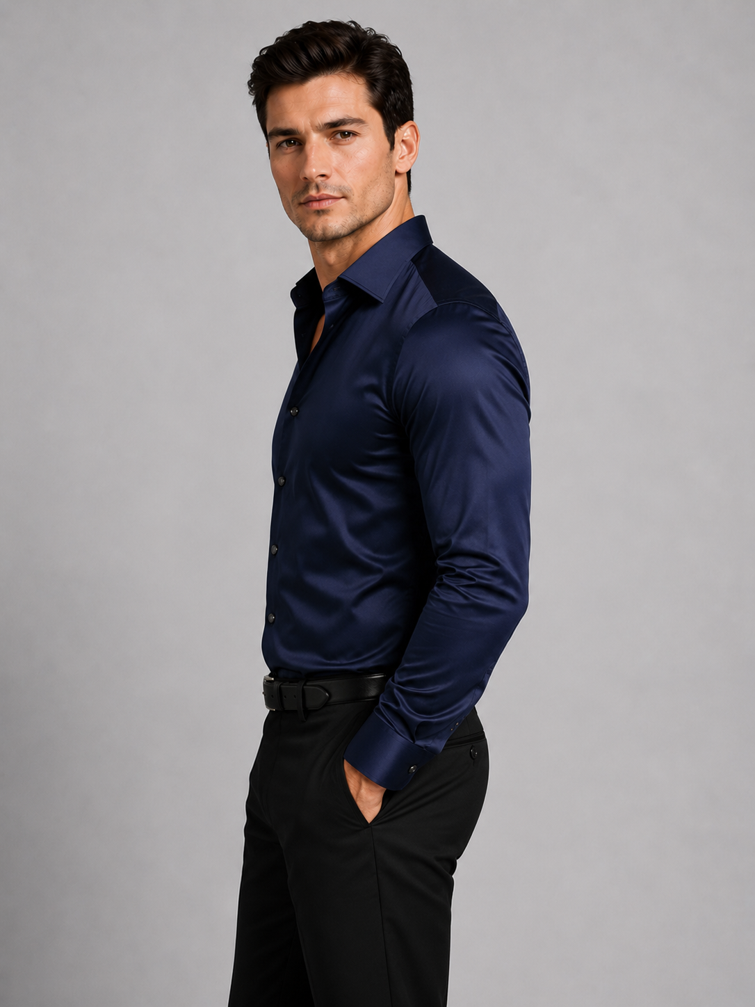 Men’s Slim Fit Button-Front Shirt with Satin Feel