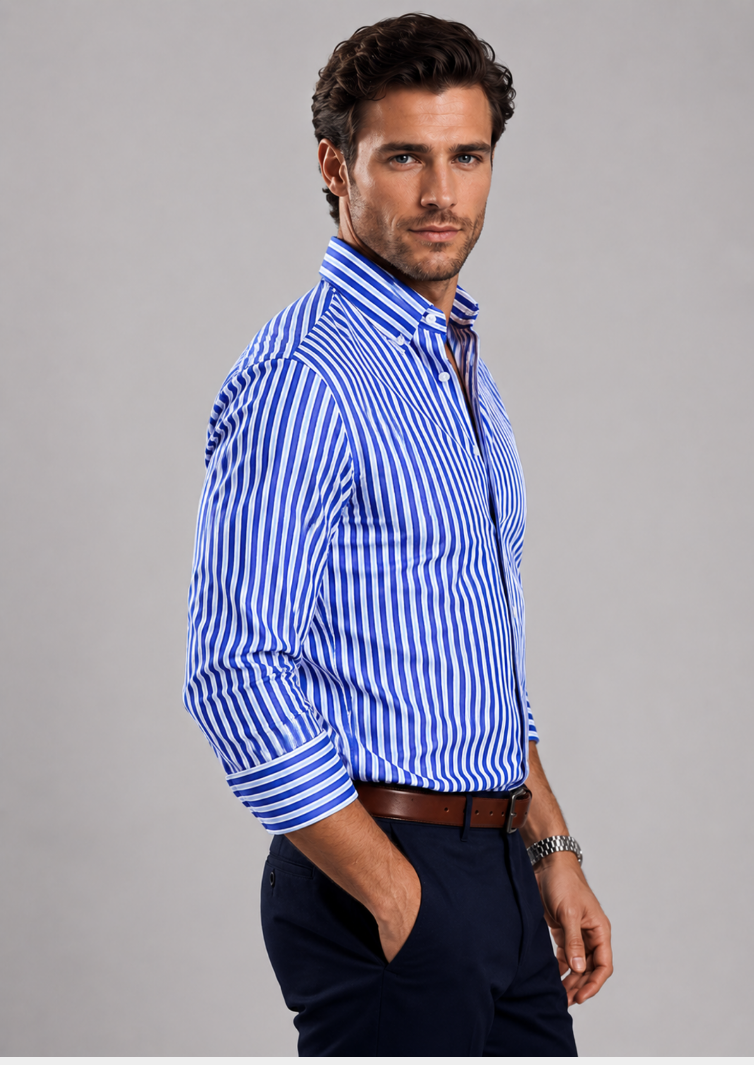 Men’s Striped Button-Up Shirt with Long Sleeves