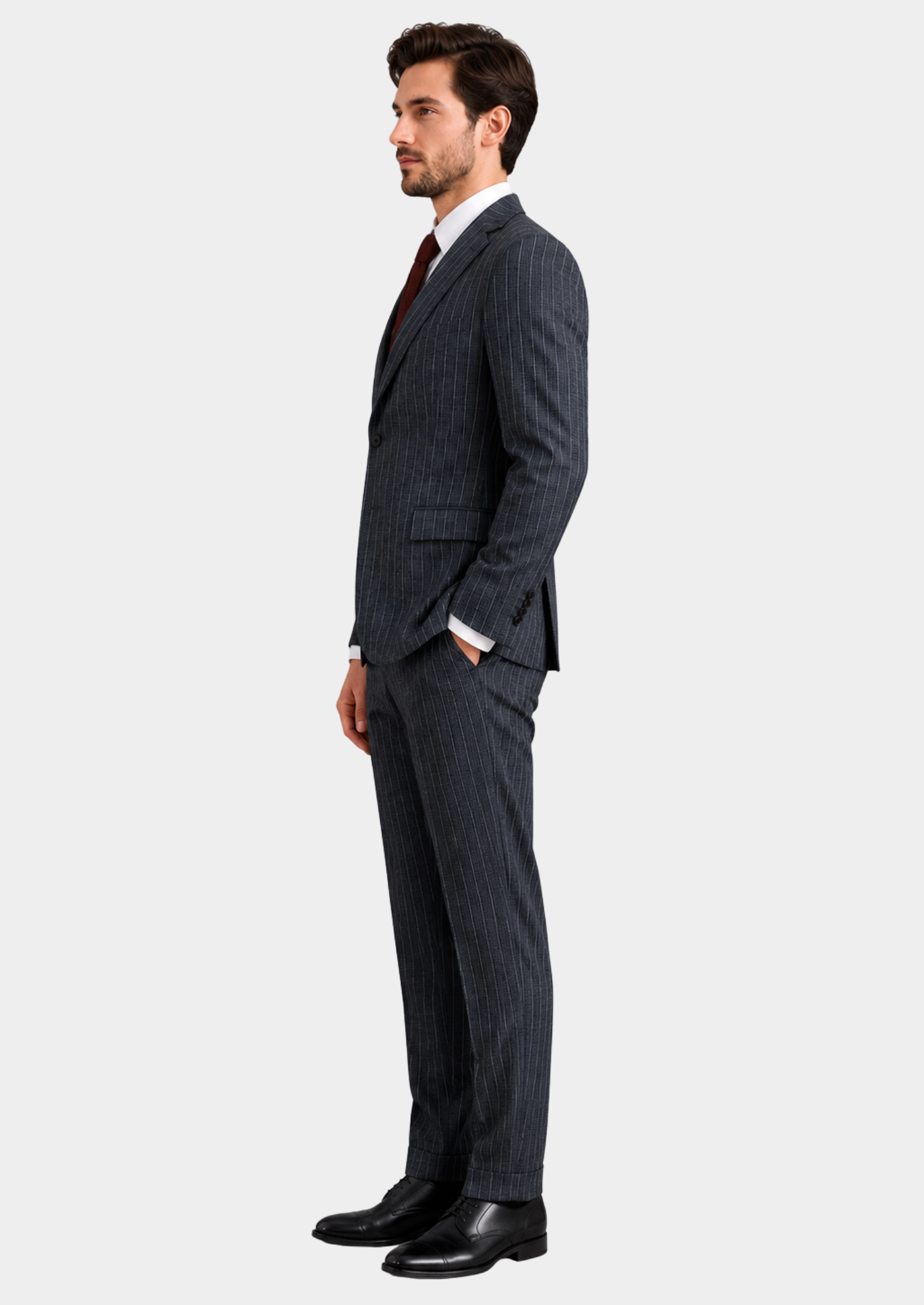 Men’s Striped Two-Piece Suit Set with Single-Breasted Blazer