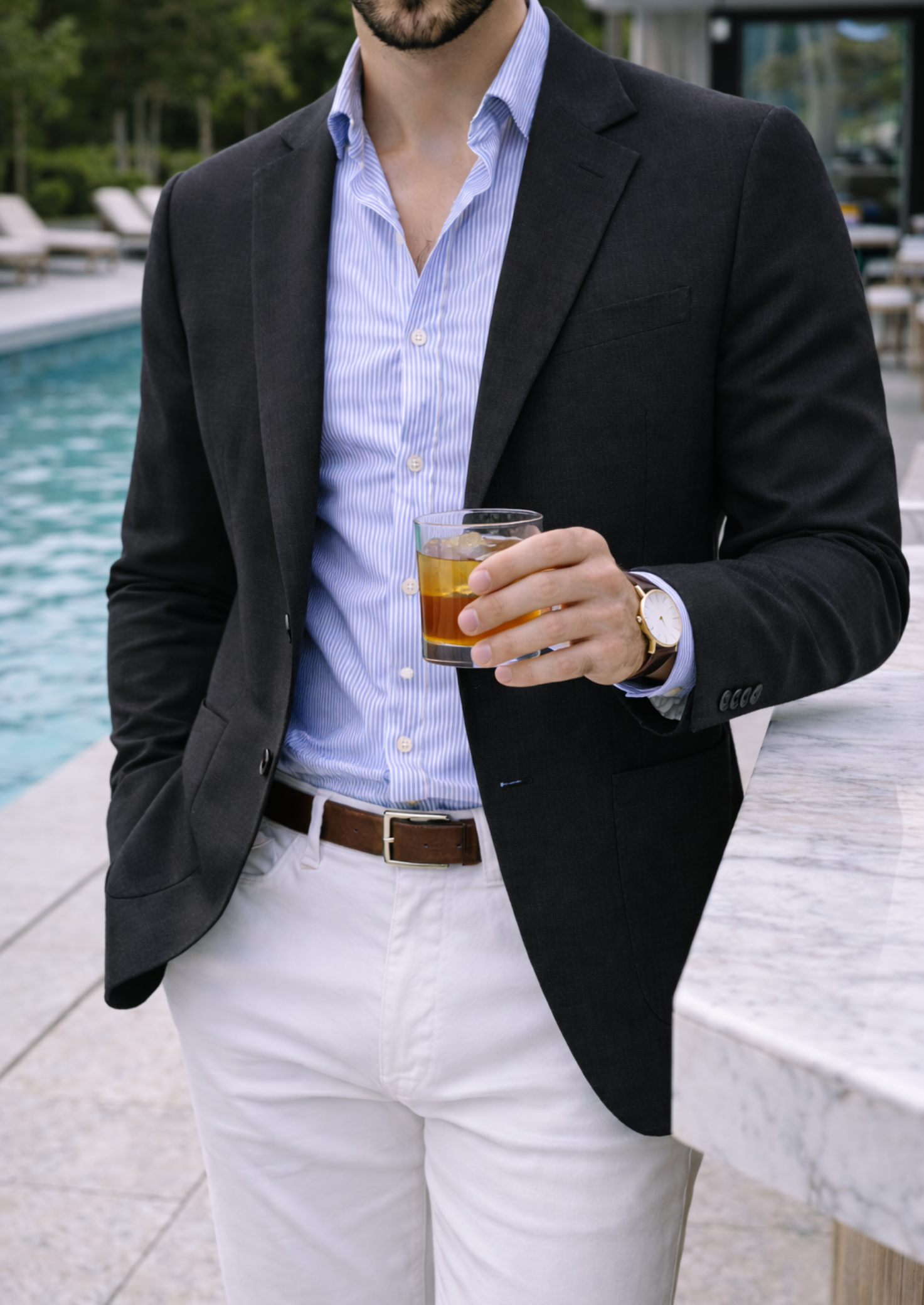 Men’s Suit Blazer with Notch Lapel and Patch Pockets