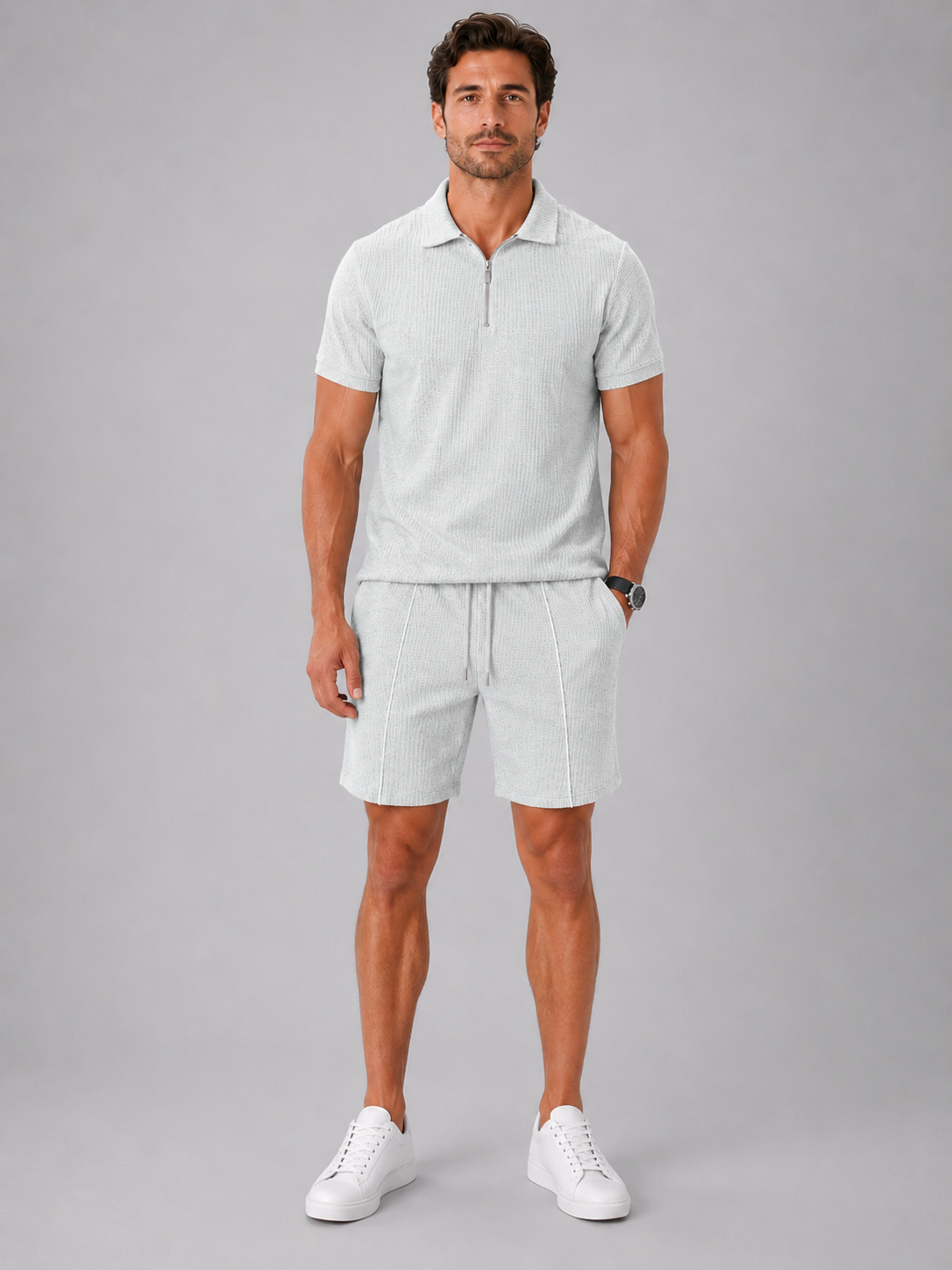 Men’s Summer Zip Polo and Shorts Set