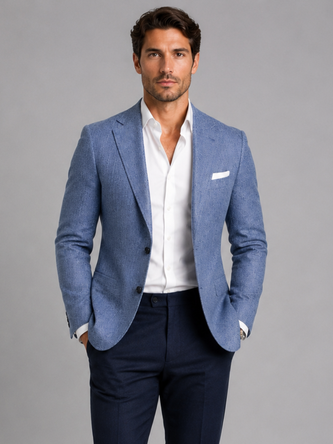 Men’s Tailored Blazer with Linen Look Texture