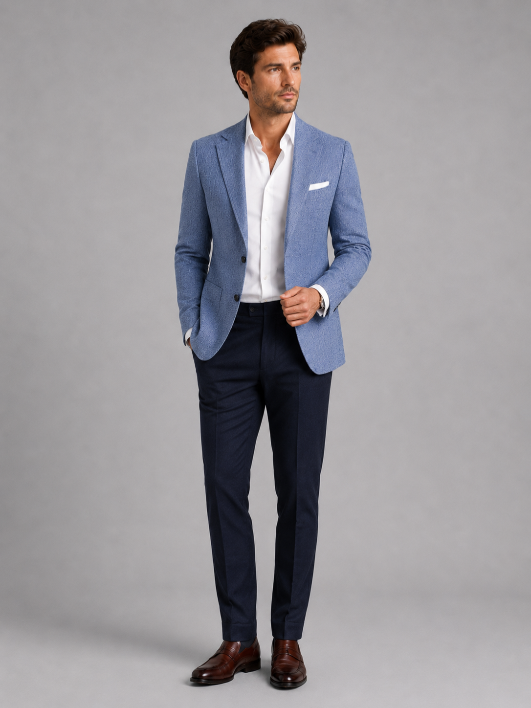 Men’s Tailored Blazer with Linen Look Texture