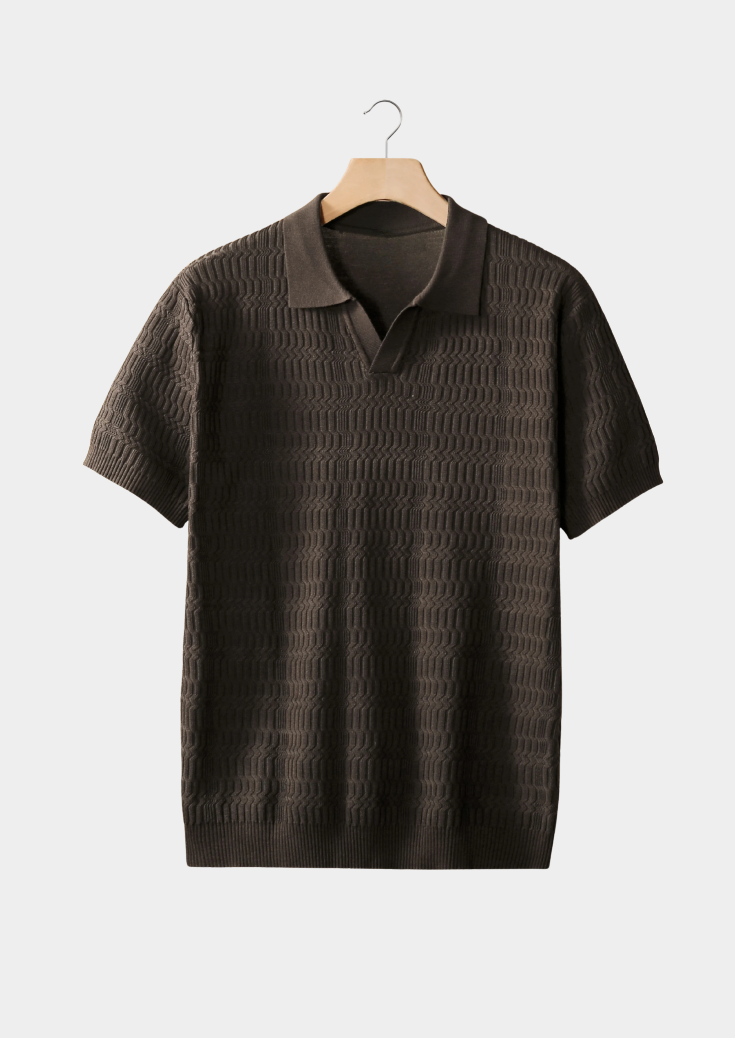 Men’s Textured Knit Polo Shirt with Short Sleeves