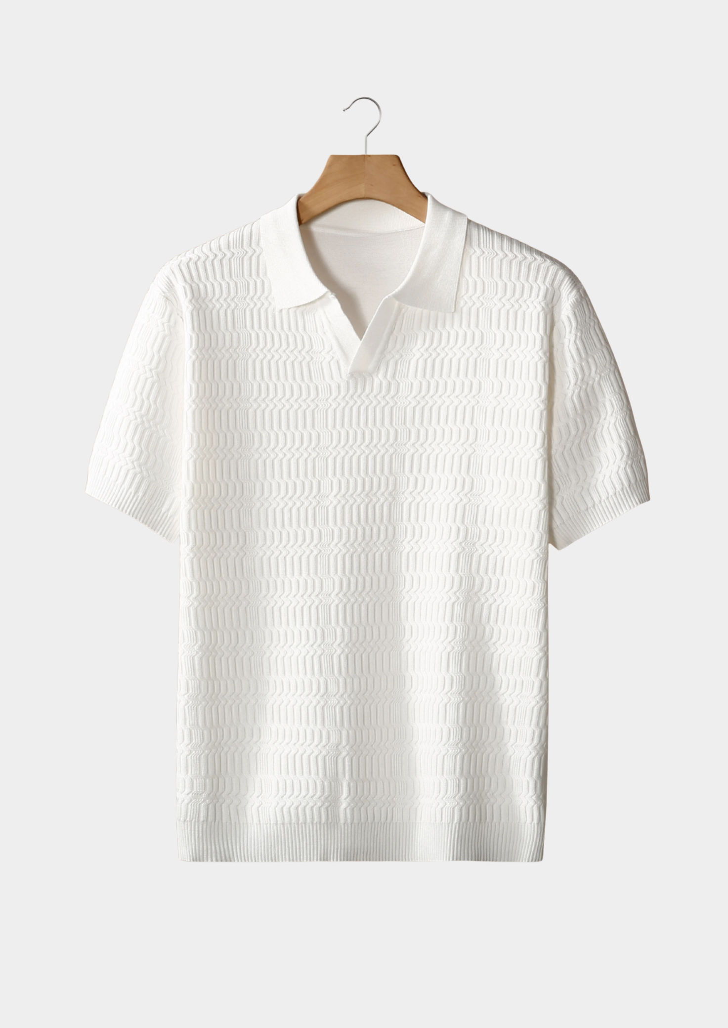 Men’s Textured Knit Polo Shirt with Short Sleeves