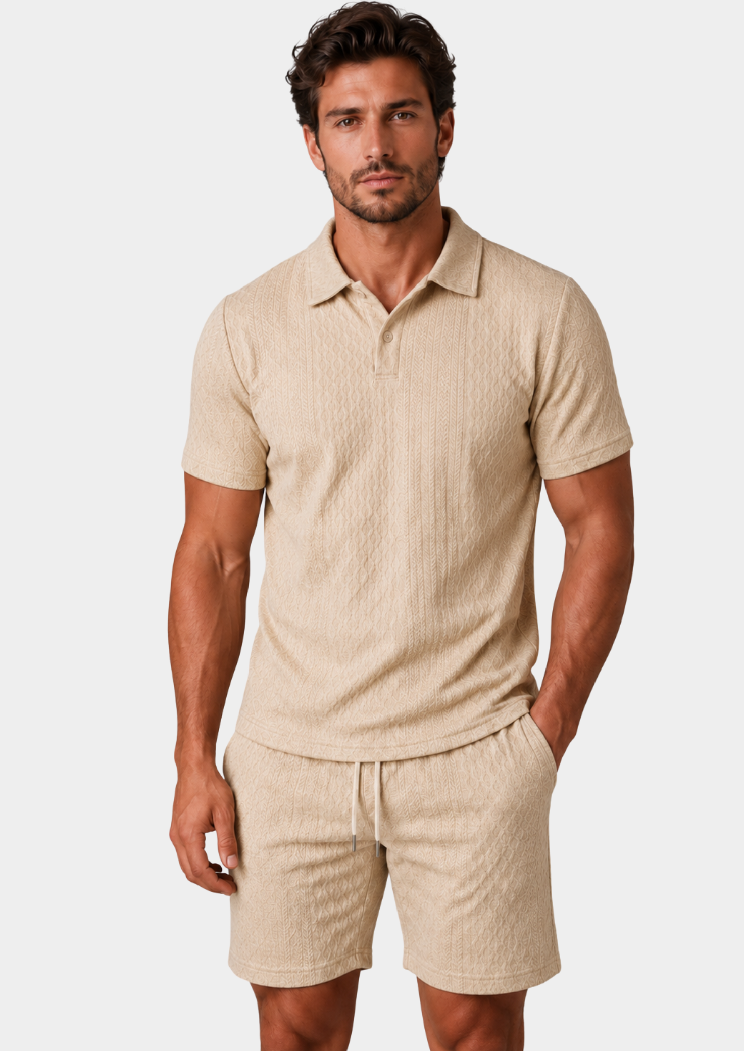 Men’s Textured Polo Shirt and Shorts Set