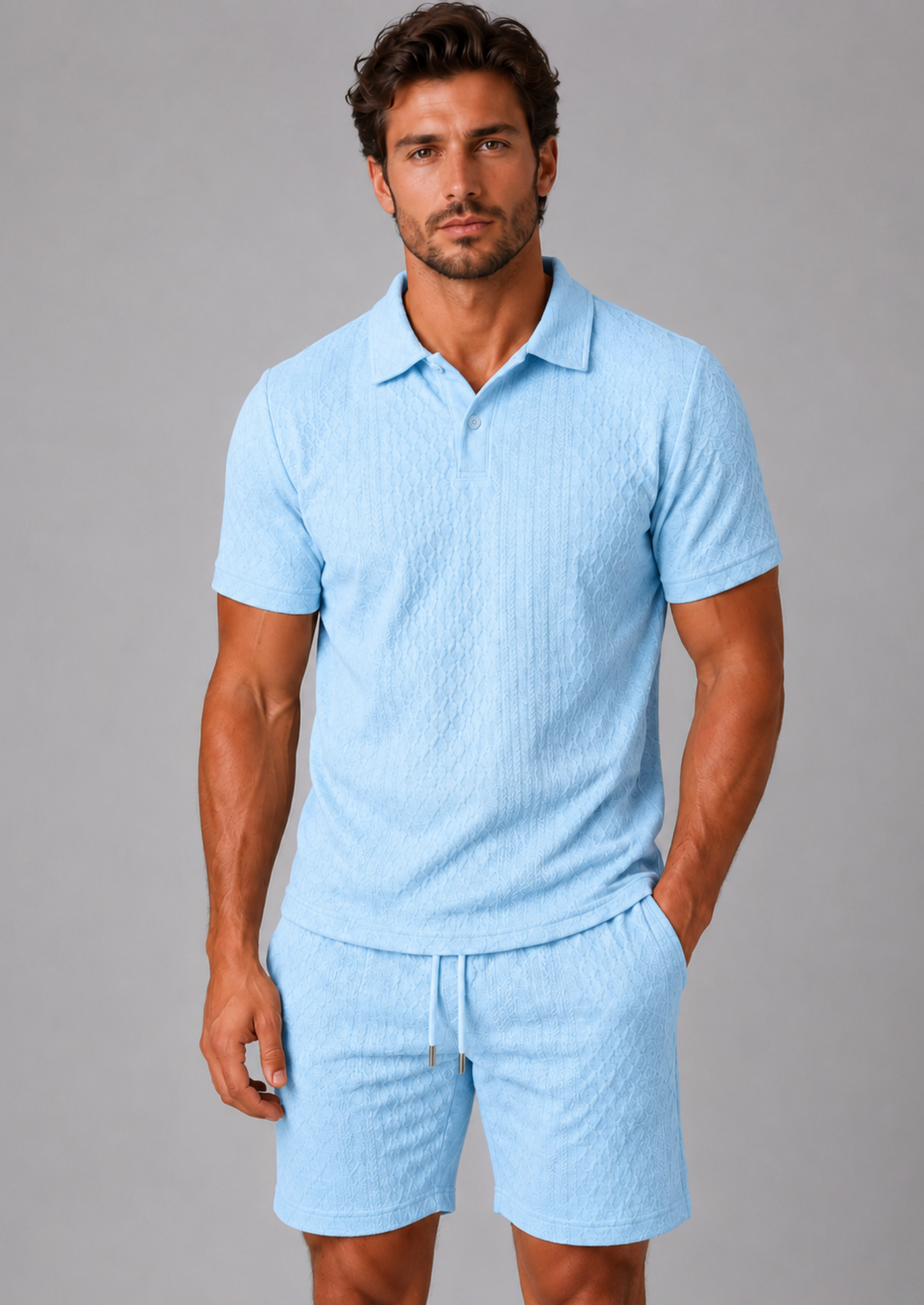 Men’s Textured Polo Shirt and Shorts Set