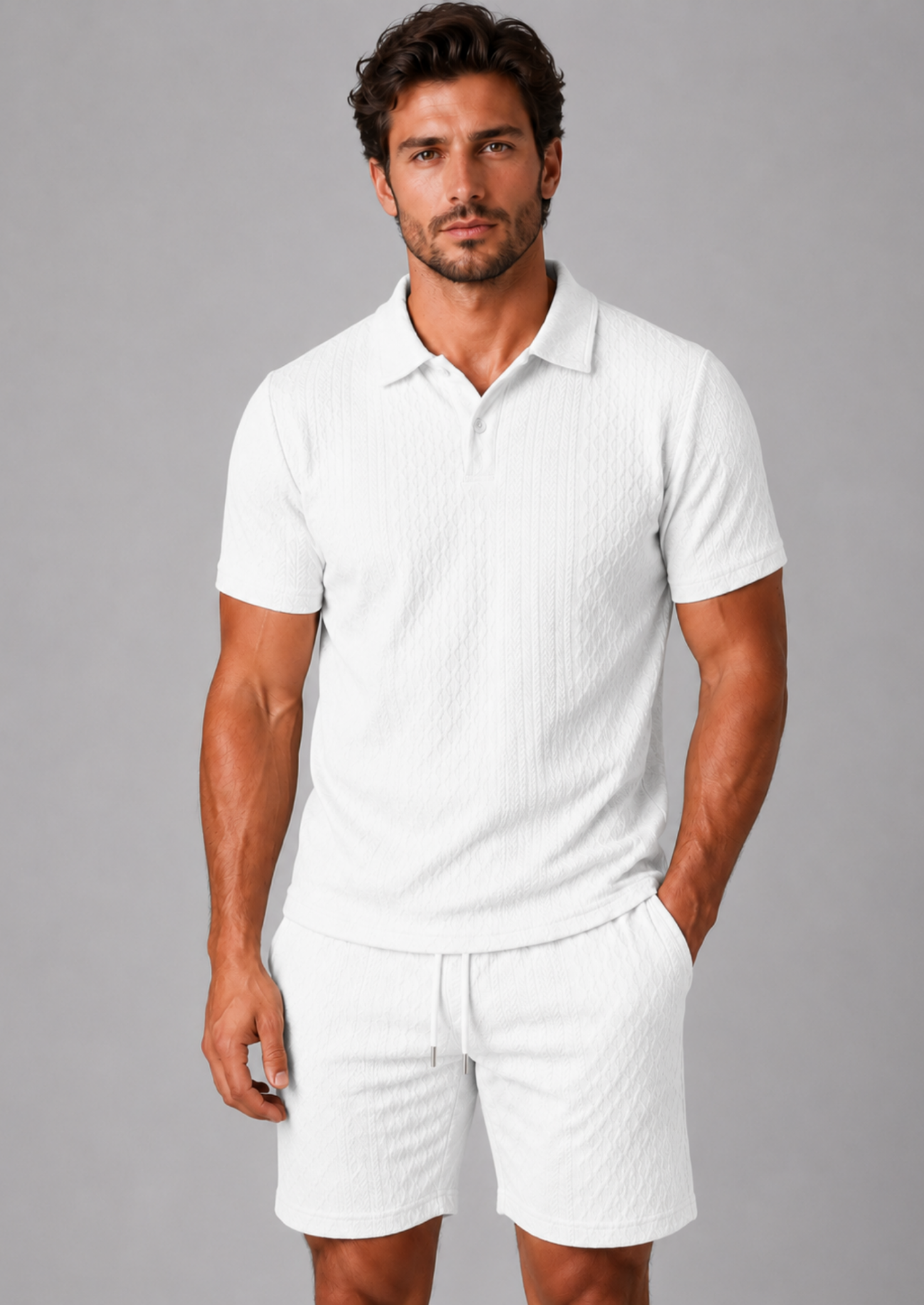 Men’s Textured Polo Shirt and Shorts Set