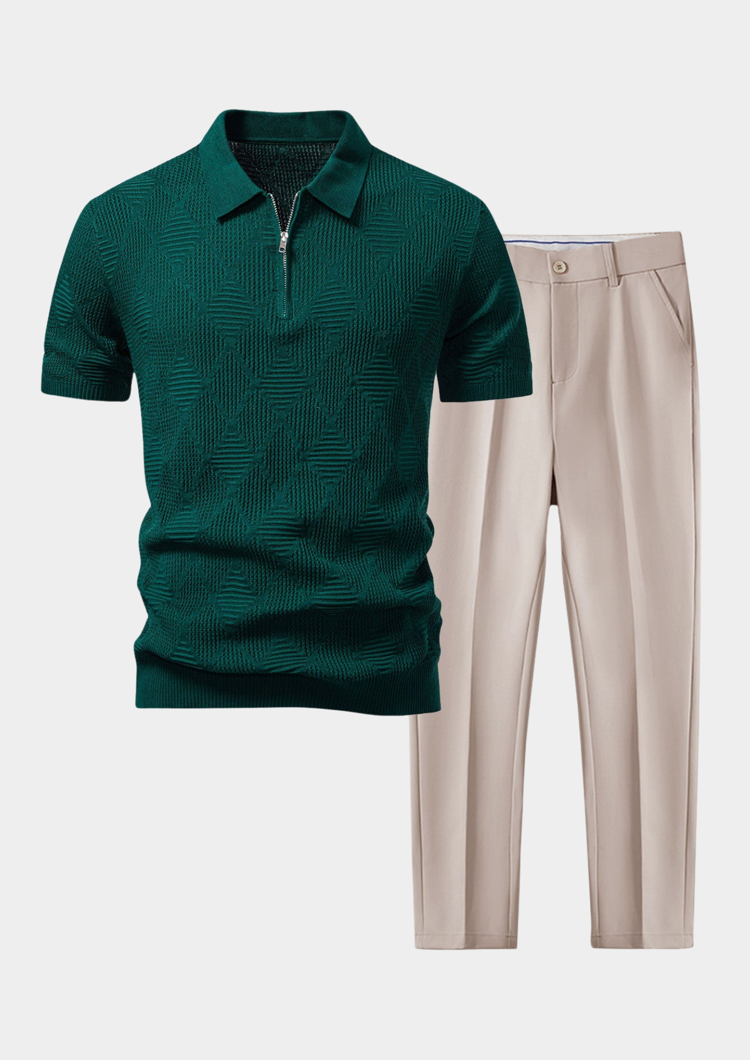 Men’s Textured Polo Shirt and Tapered Trousers Set
