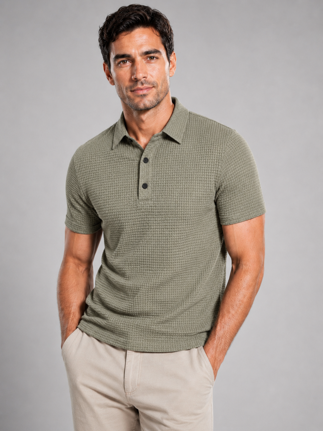 Men’s Textured Polo Shirt with Short Sleeves