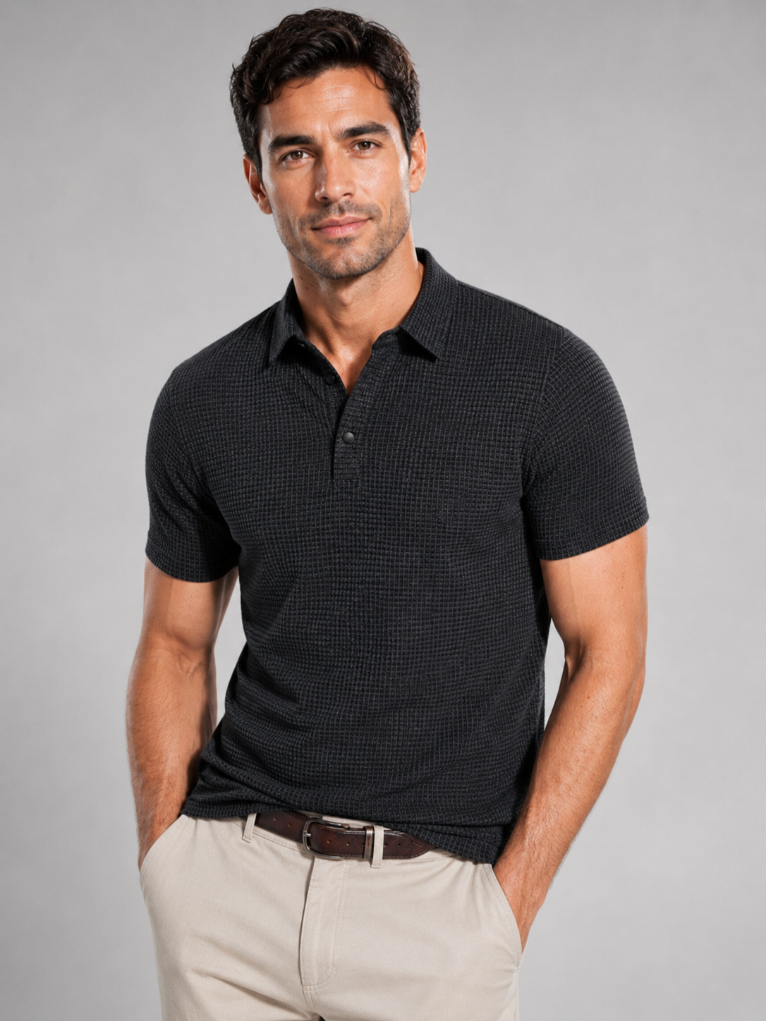 Men’s Textured Polo Shirt with Short Sleeves