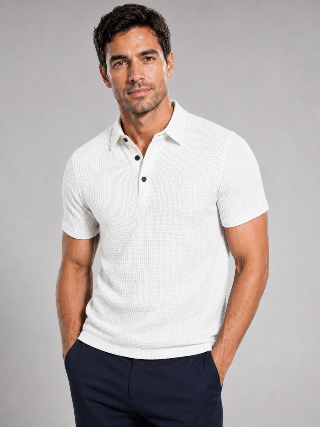 Men’s Textured Polo Shirt with Short Sleeves