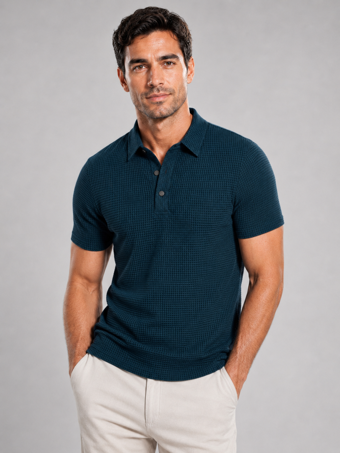 Men’s Textured Polo Shirt with Short Sleeves