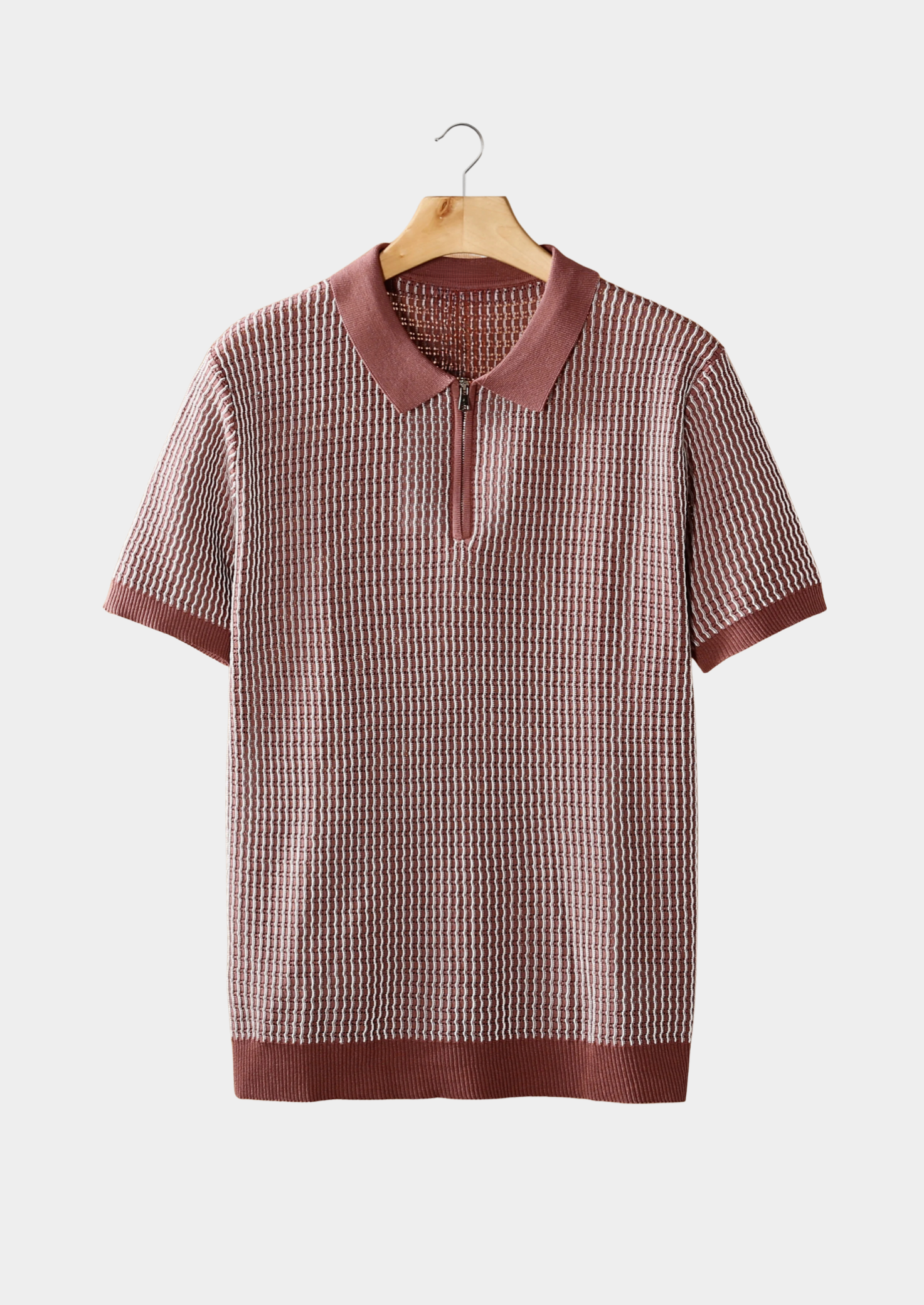 Men’s Textured Zip Polo Shirt with Short Sleeves