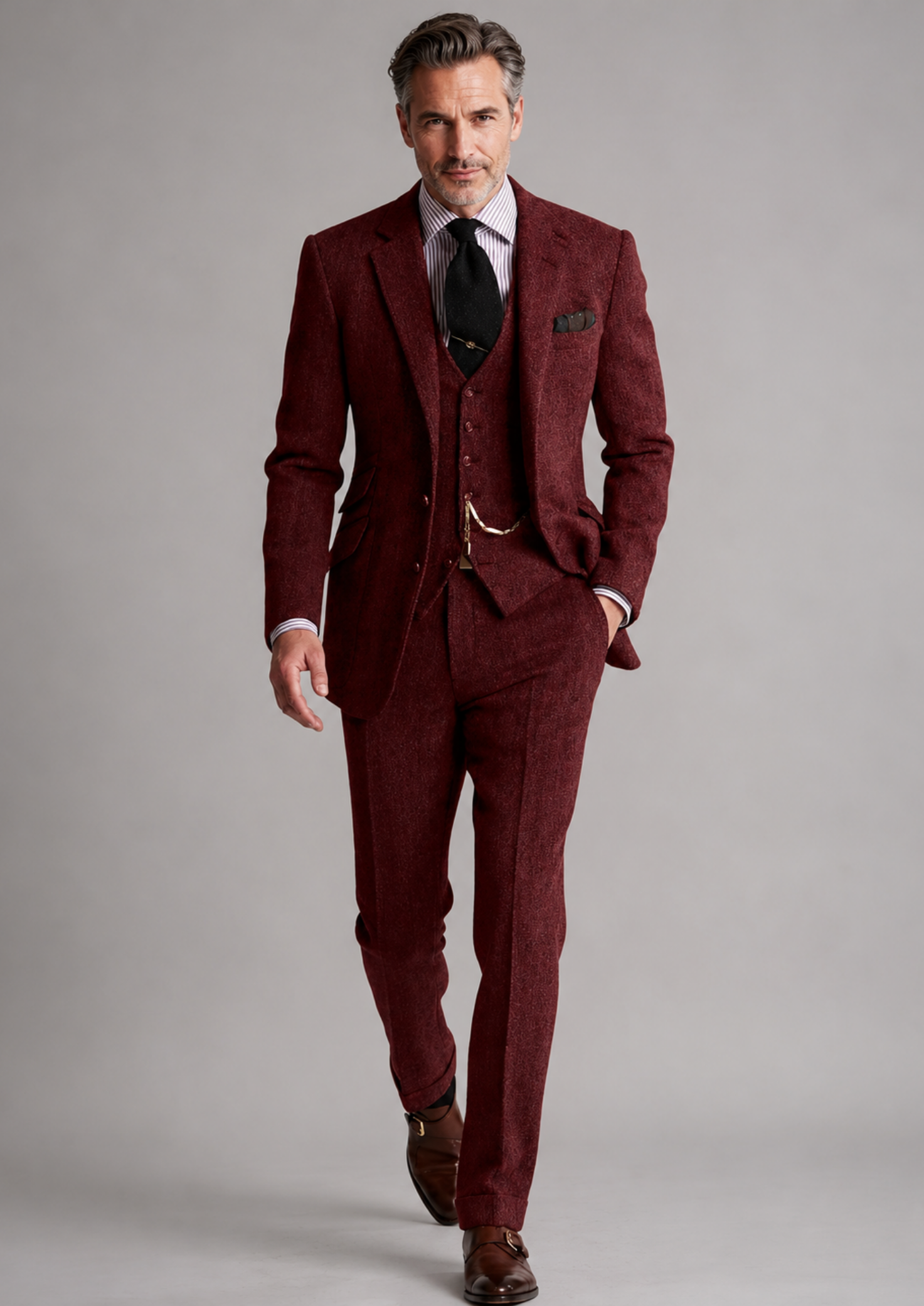 Men’s Three-Piece Suit Set with Blazer, Vest, and Trousers