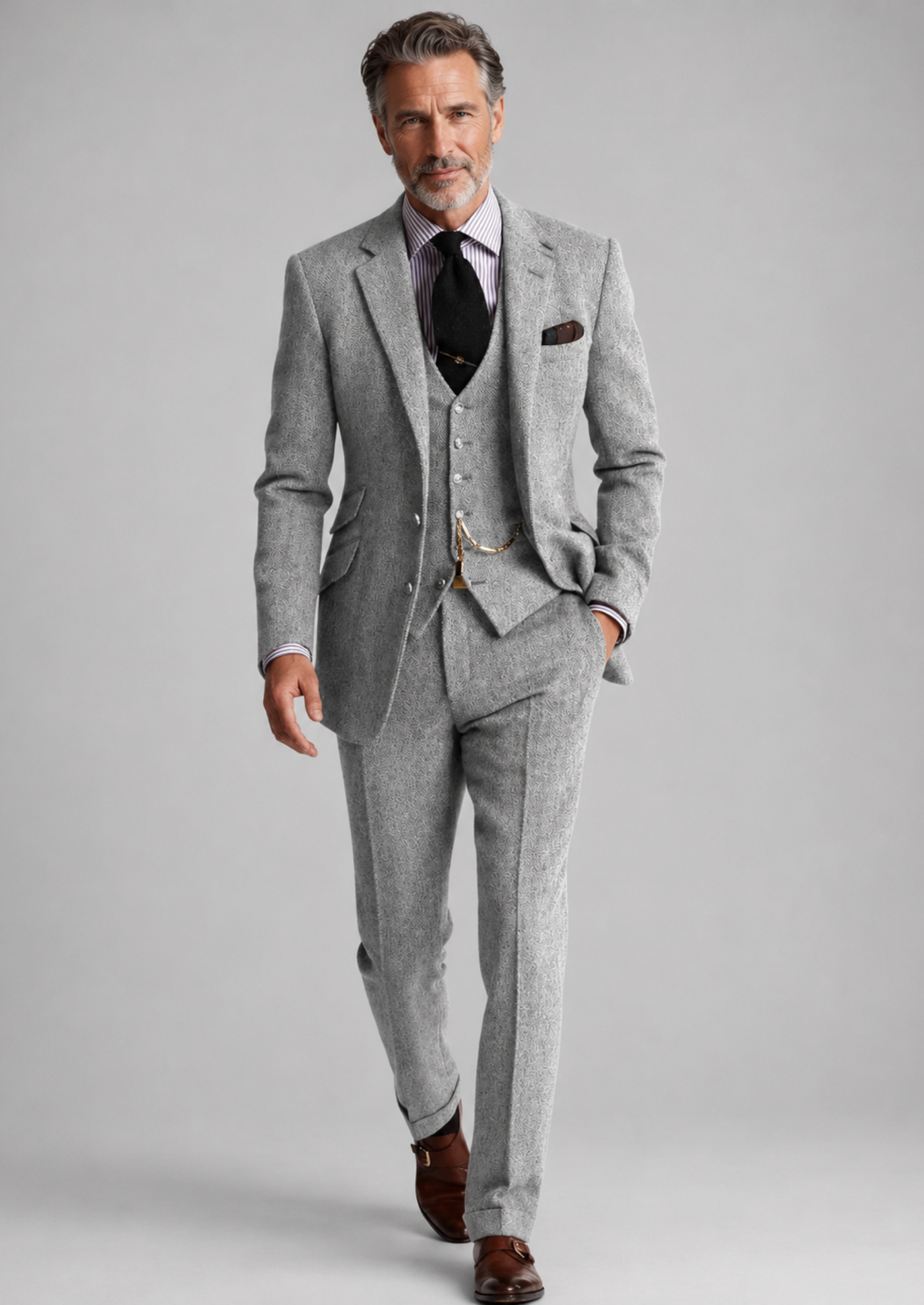 Men’s Three-Piece Suit Set with Blazer, Vest, and Trousers