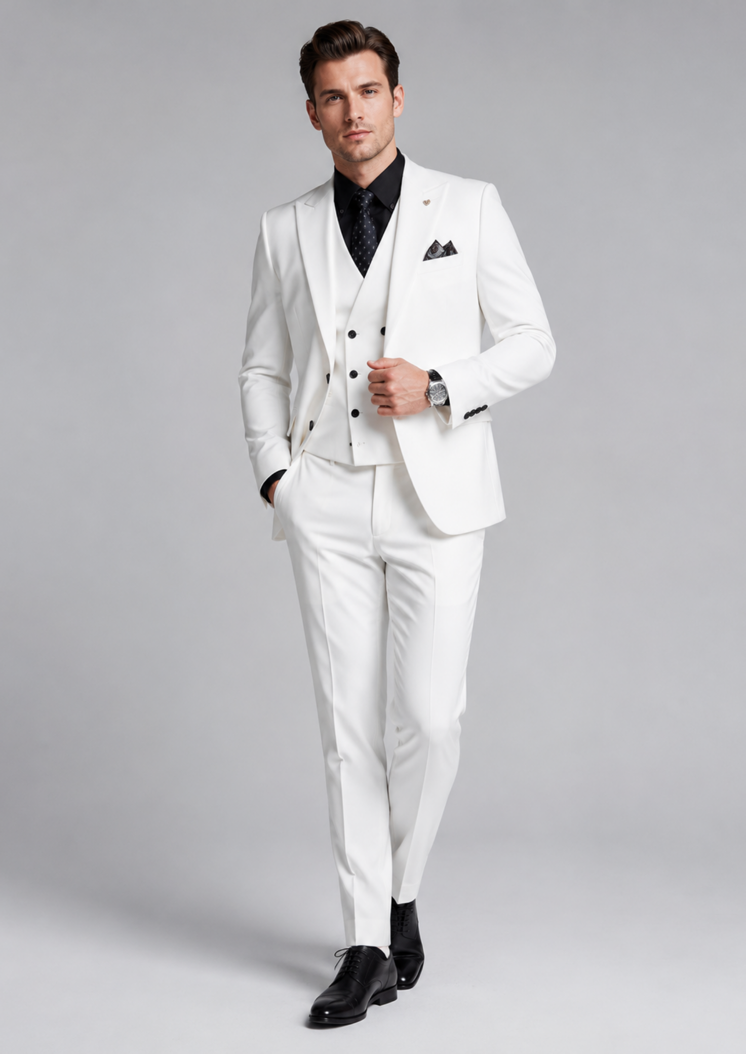 Men’s Three-Piece Suit Set with Two-Button Blazer