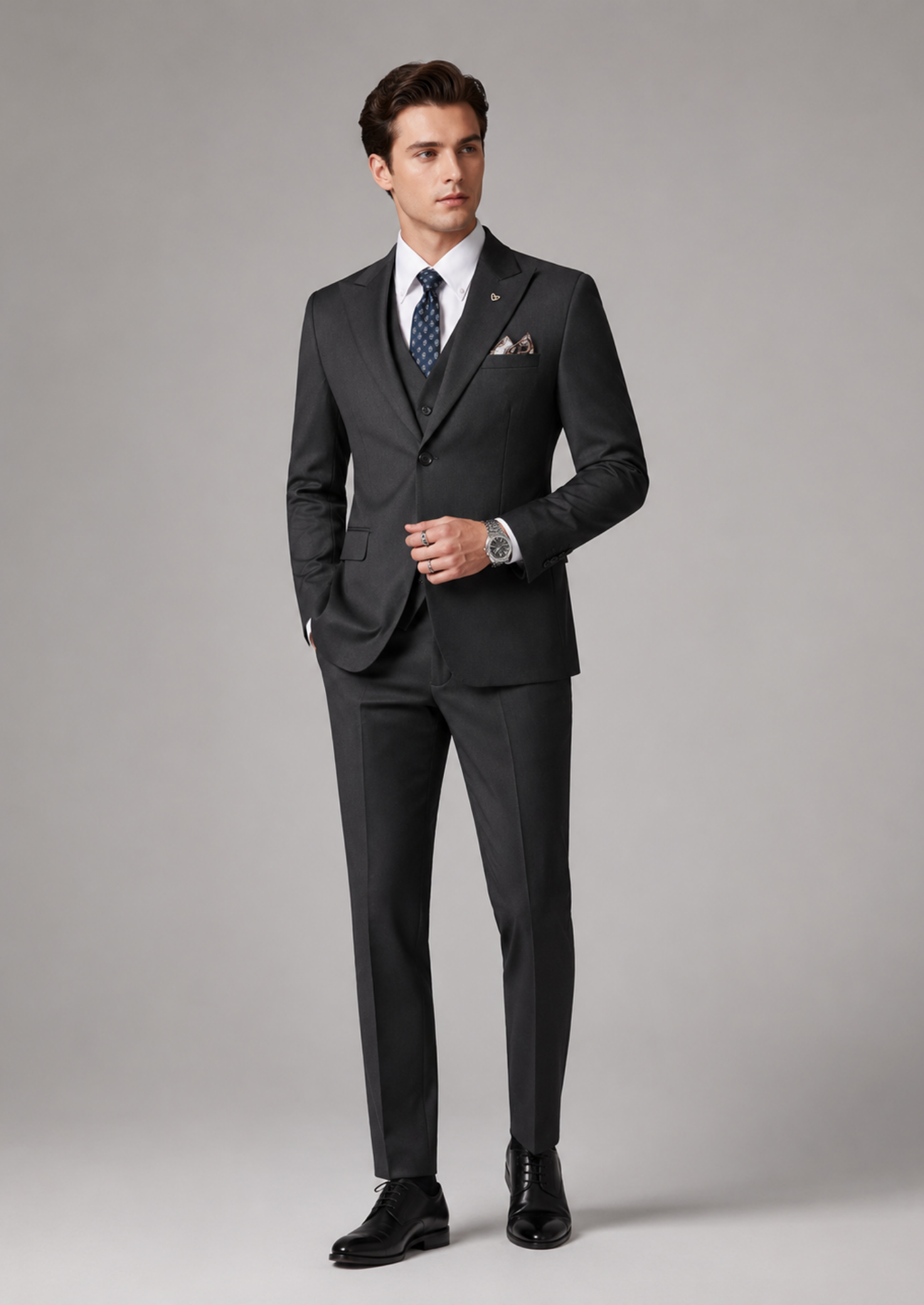 Men’s Three-Piece Suit Set with Two-Button Blazer