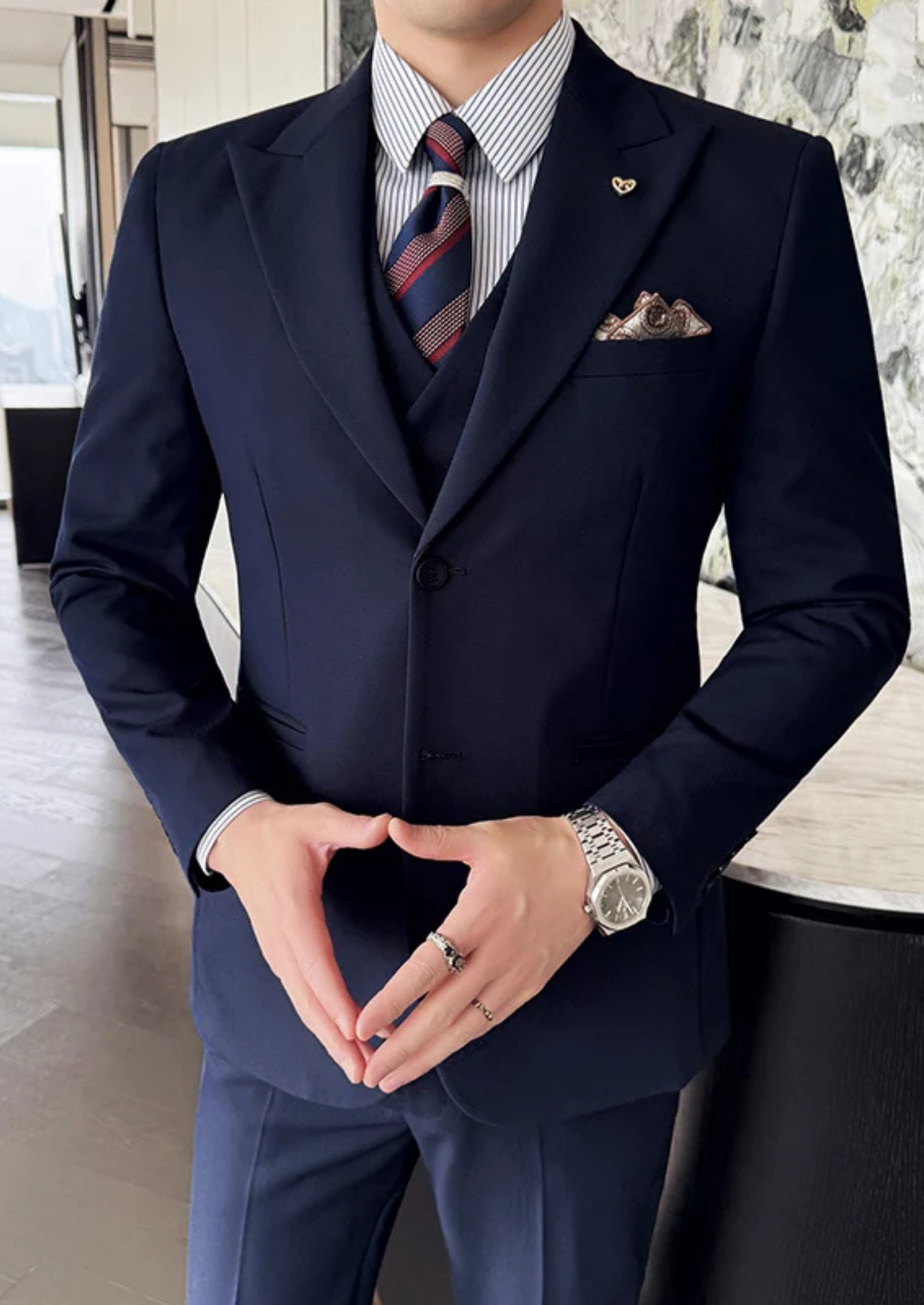 Men’s Three-Piece Suit Set with Two-Button Blazer