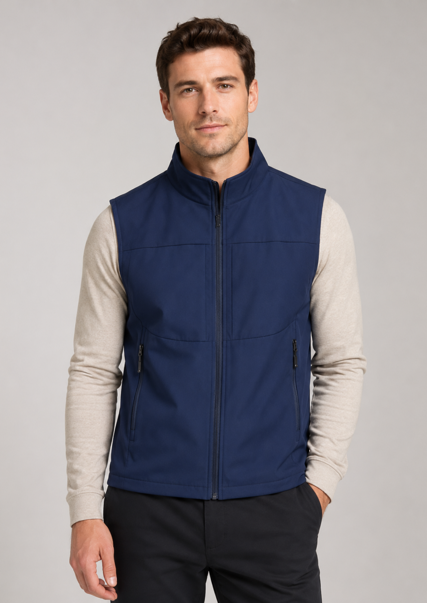 Men’s Utility Gilet Jacket with Stand Collar and Pockets