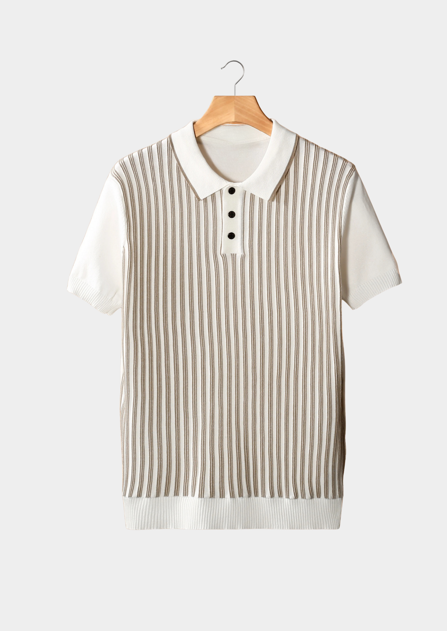 Men’s Vertical Striped Polo Shirt with Short Sleeves