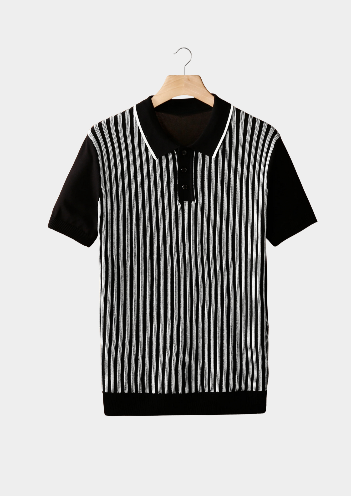 Men’s Vertical Striped Polo Shirt with Short Sleeves