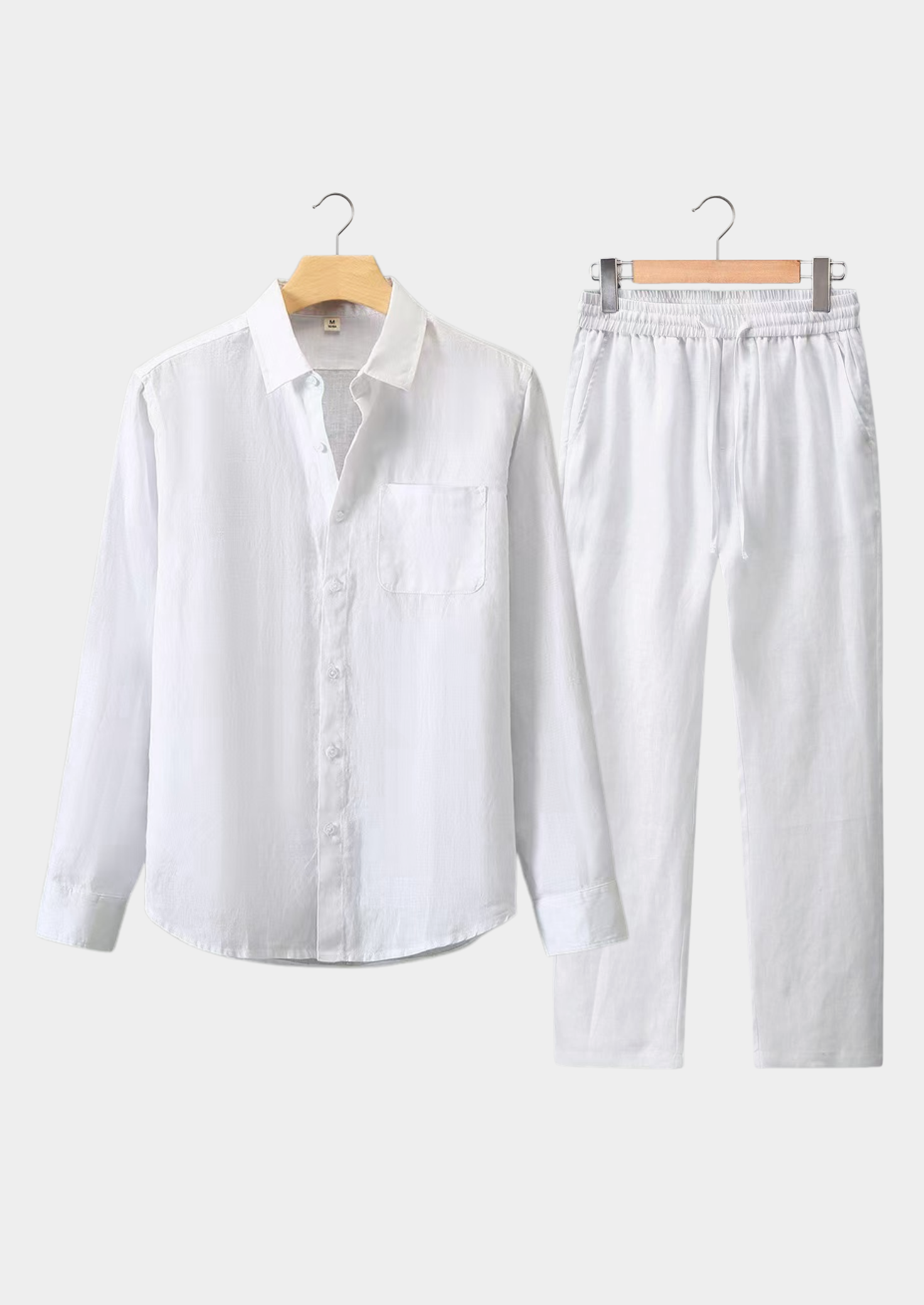Men’s Two-Piece Set with Long Sleeve Button-Up Shirt and Drawstring Trousers