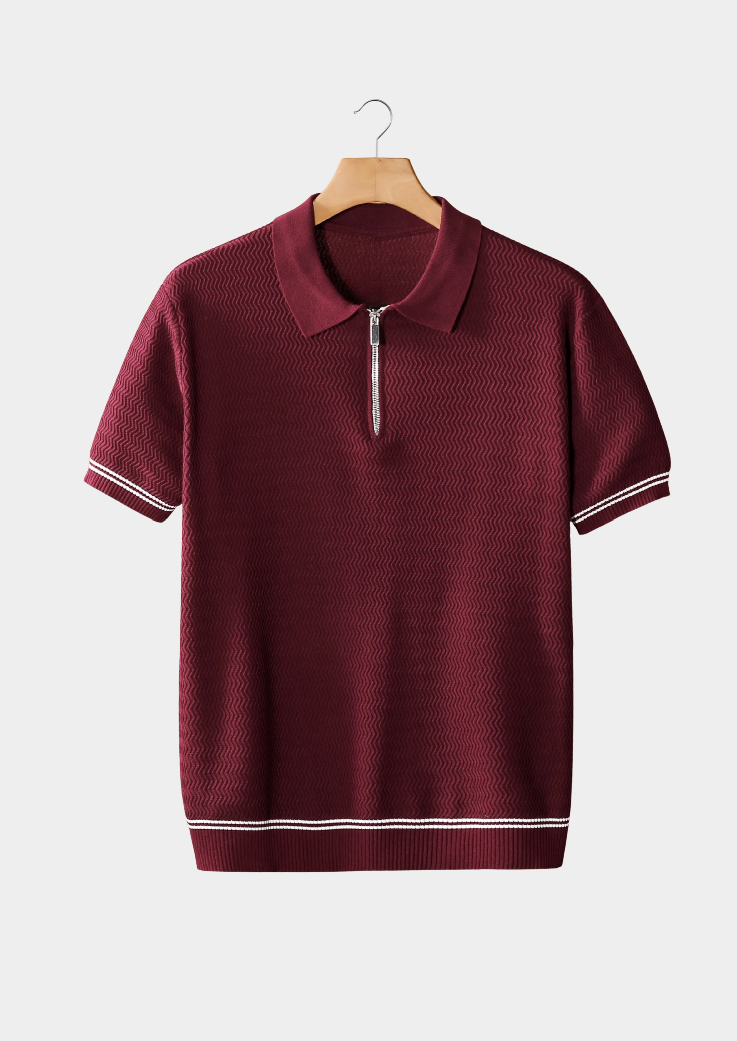 Men’s Zigzag Textured Zip Polo Shirt with Short Sleeves
