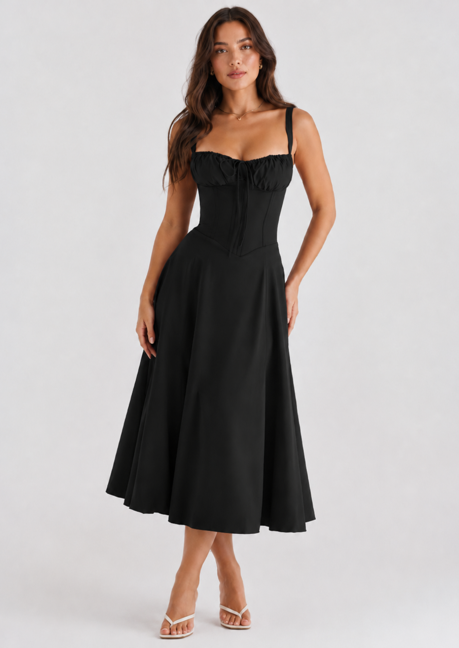 Women’s Midi Dress with Corset Bodice and Side Slit