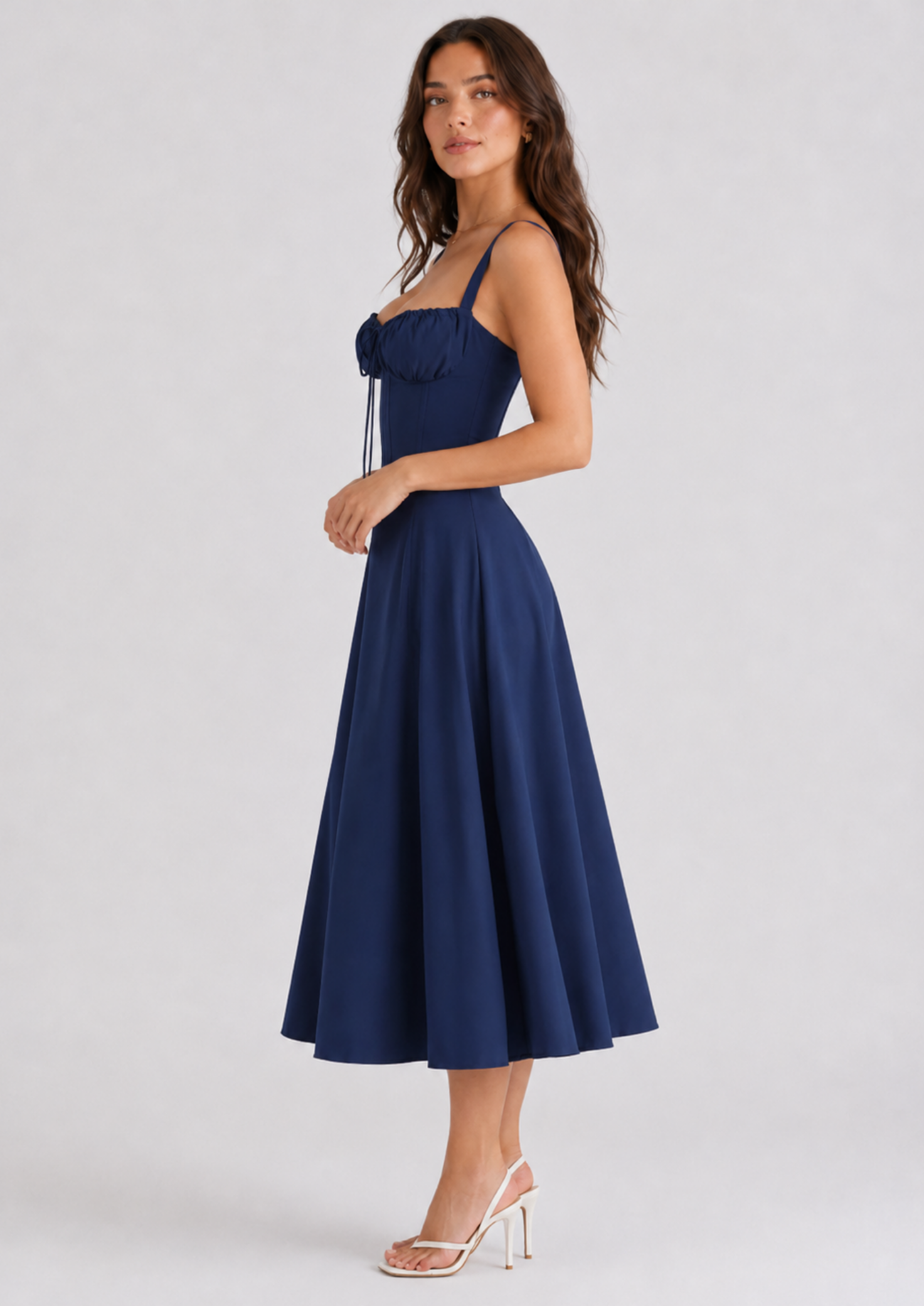 Women’s Midi Dress with Corset Bodice and Side Slit