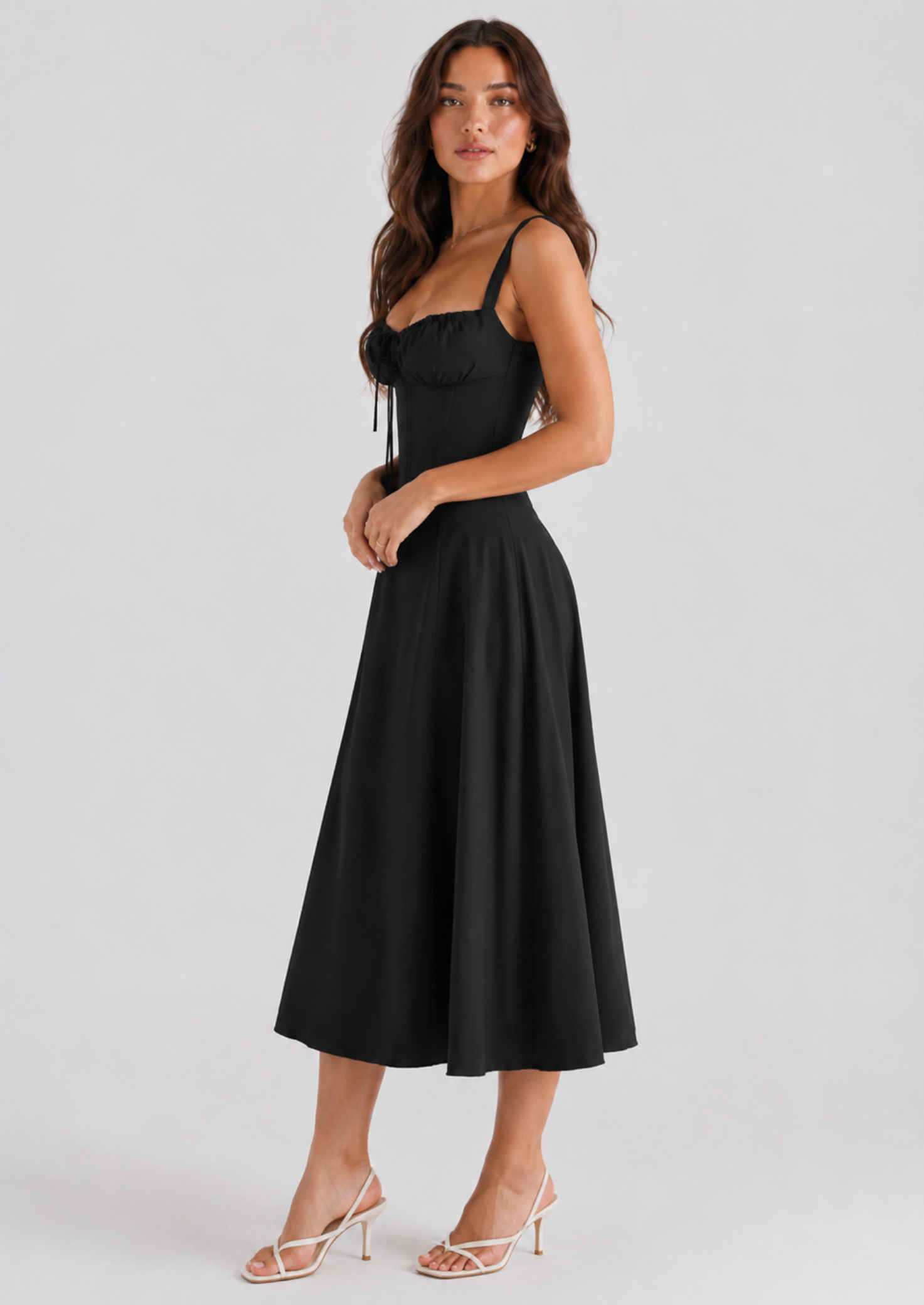 Women’s Midi Dress with Corset Bodice and Side Slit