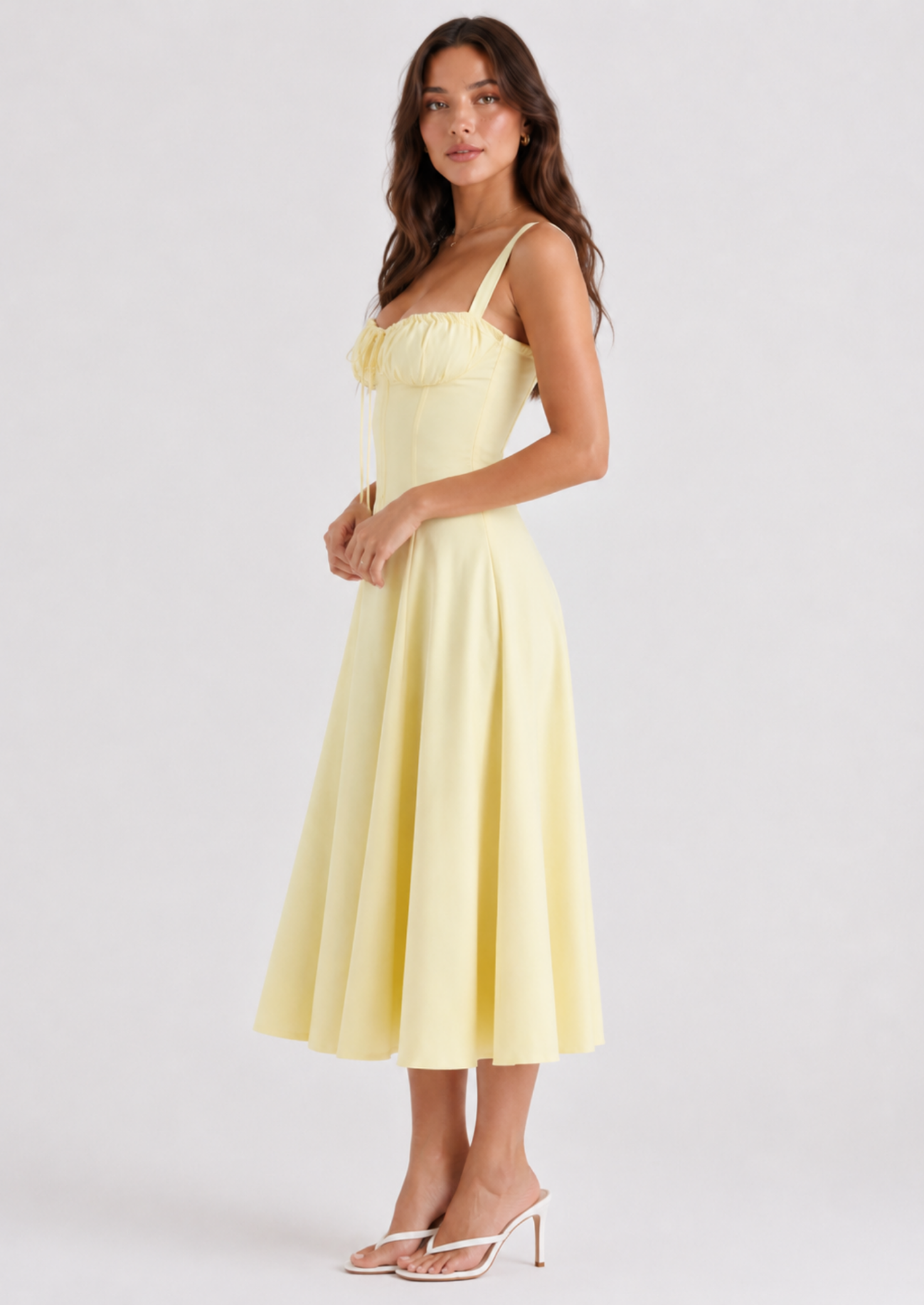 Women’s Midi Dress with Corset Bodice and Side Slit