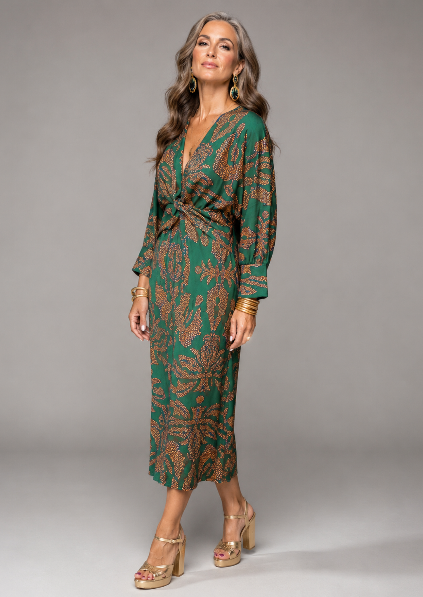 Women’s A-Line Maxi Dress with V-Neck and Front Knot