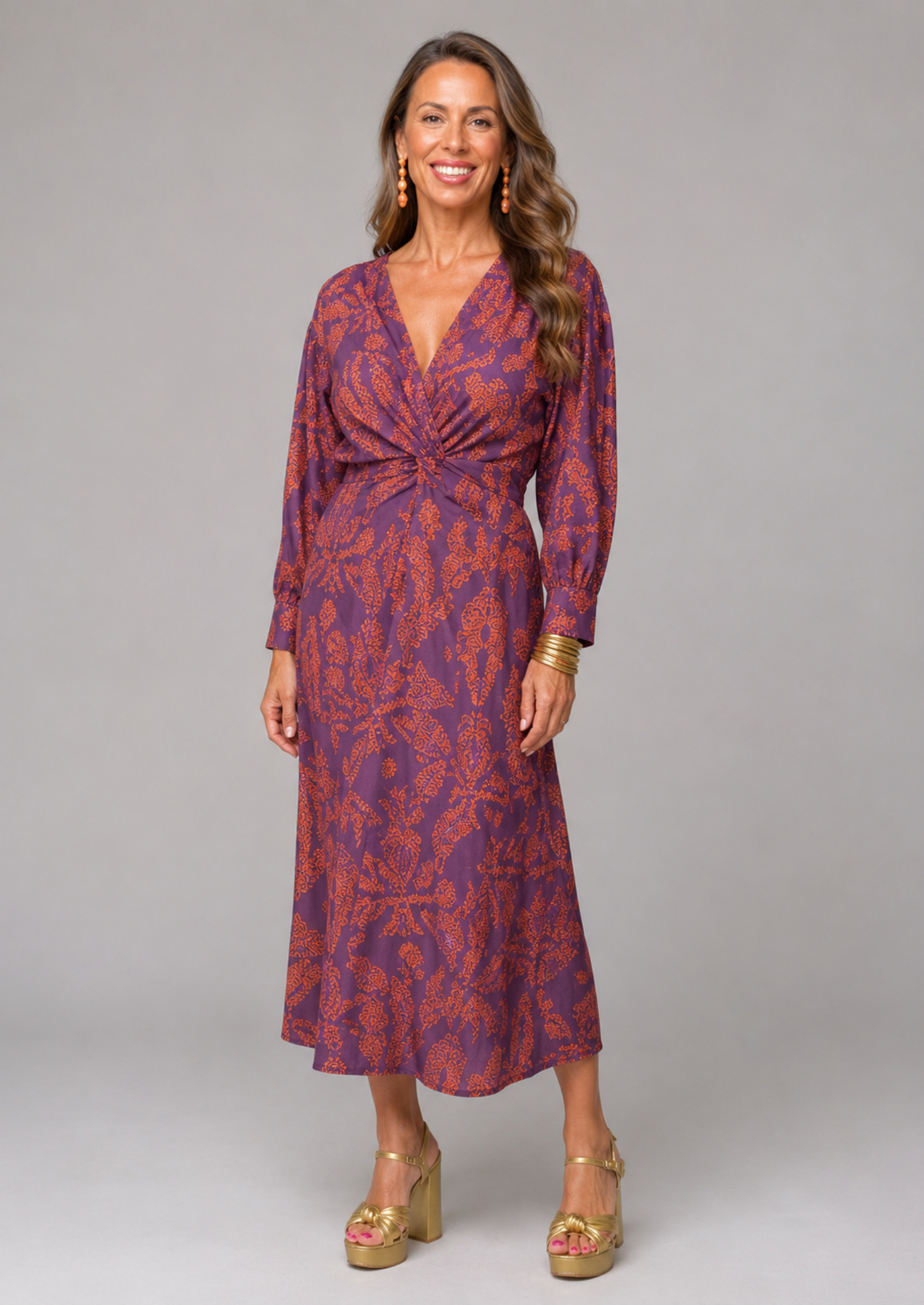 Women’s A-Line Maxi Dress with V-Neck and Front Knot